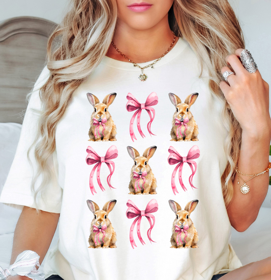 Coquette Bow and Bunnies Tee | Hoppin' Into Spring Collection | Unisex Pre-Shrunk T-Shirt