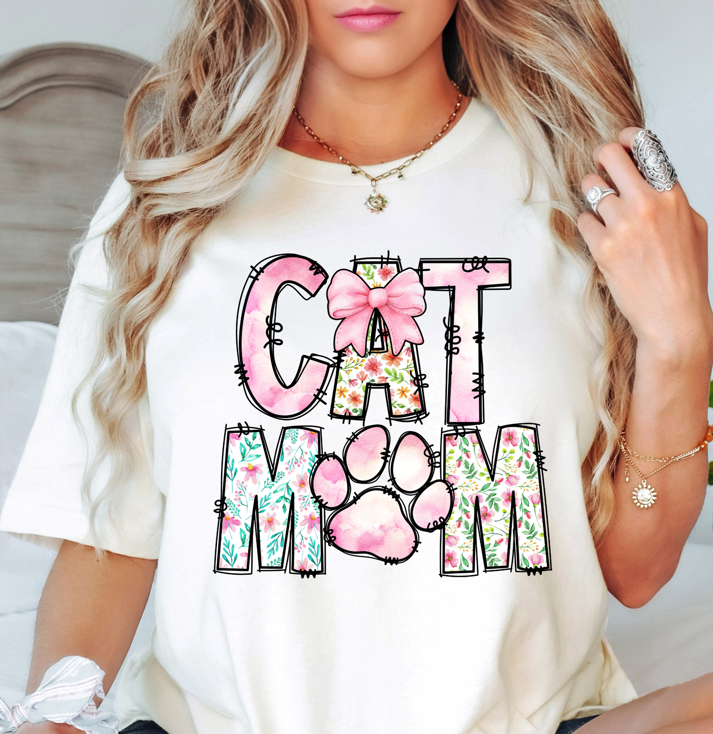Preppy Cat Mom Tee | Pawsitive Vibes Collection | Unisex Pre-Shrunk T-Shirt