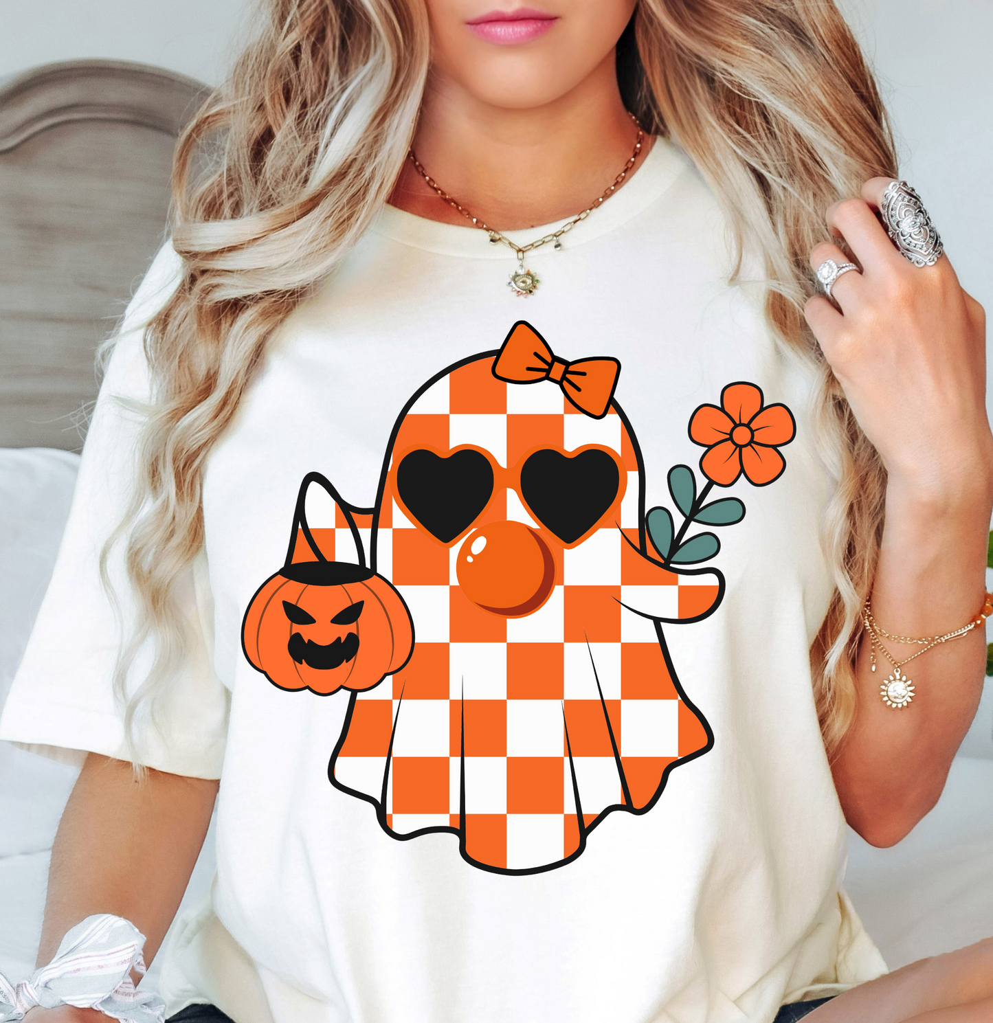 Cutie Checkered Ghost Tee | Boo-tiful Vibes Collection | Unisex Pre-Shrunk T-Shirt