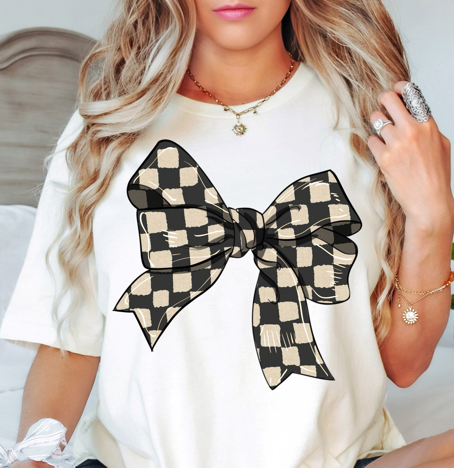 Checkered Bow Tee | Groovy Vibes Collection | Unisex Pre-Shrunk T-Shirt