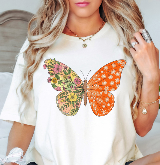 Two Tone Floral Butterfly Tee | Spring Fling Collection | Unisex Pre-Shrunk T-Shirt