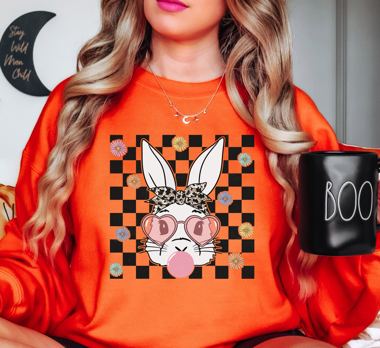 Bandana Glasses Bubblegum Sweatshirt | Hoppin' Into Spring Collection | Unique Gifts for Family Friends
