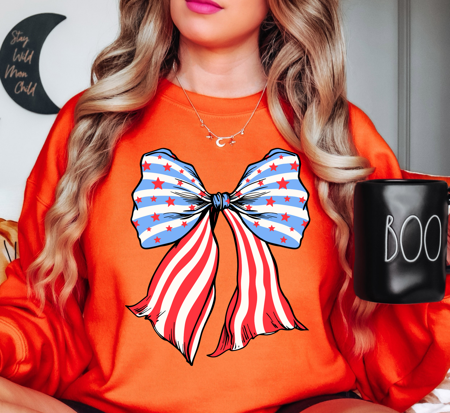 USA Coquette Bow Sweatshirt | Stars and Stripes Collection | Unique Gifts for Family