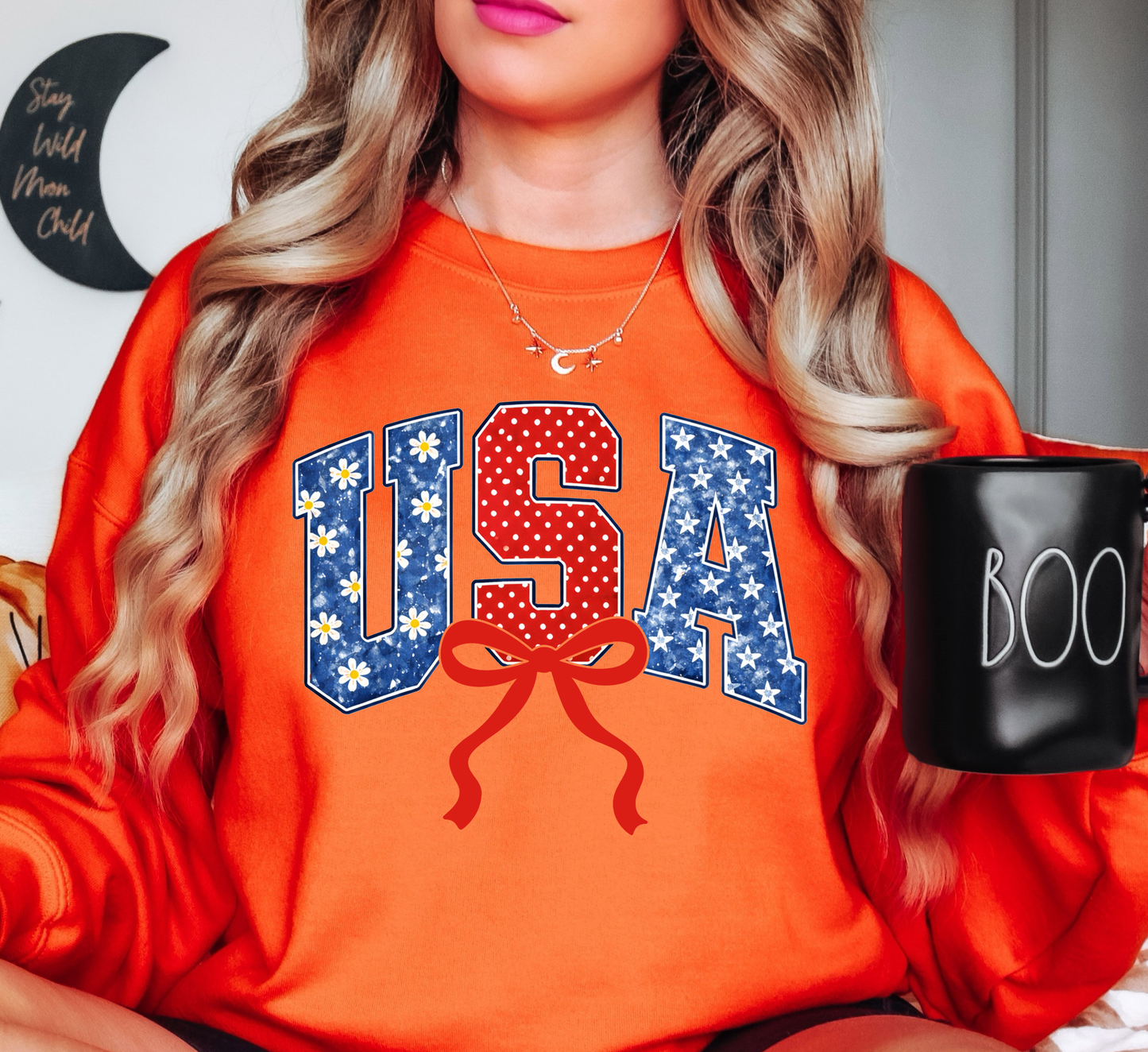 Preppy USA Floral Bow Sweatshirt | Stars and Stripes Collection | Unique Gifts for Family and Friends