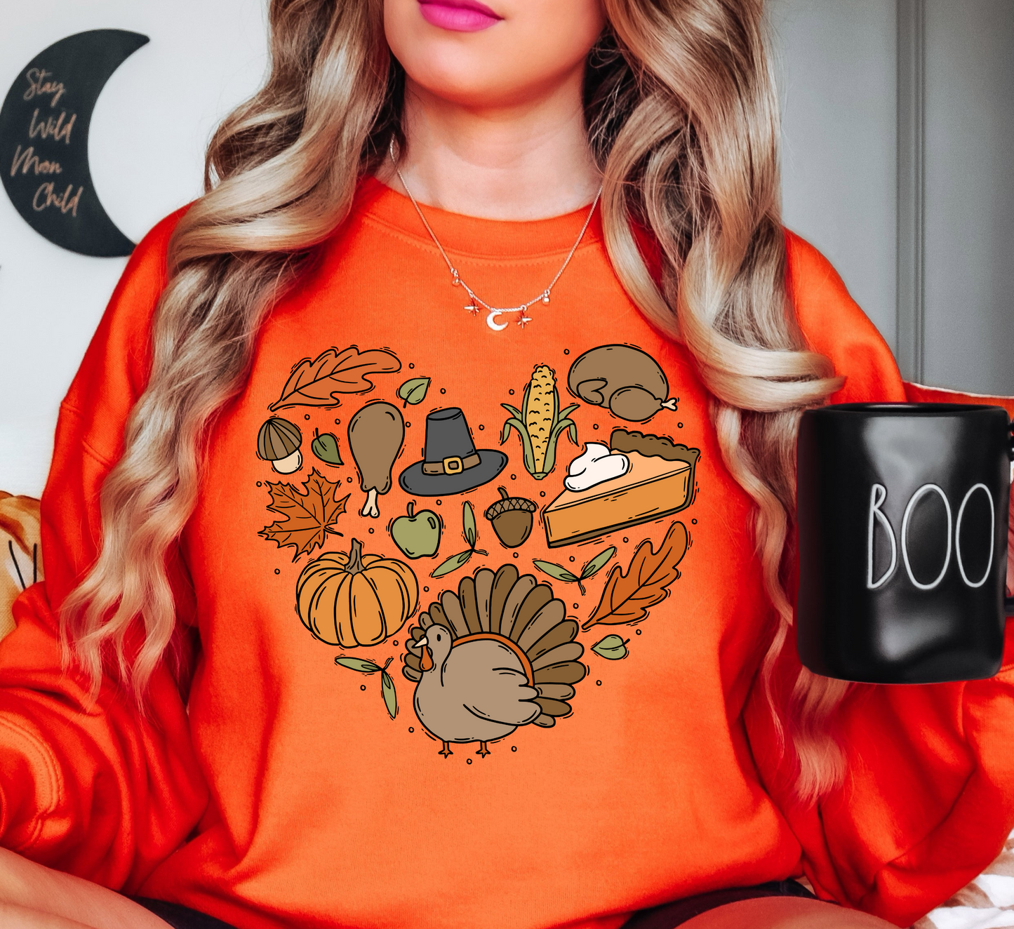 Thanksgiving Heart Doodles Sweatshirt | Harvest Joy Collection | Unique Gifts for Family Friends