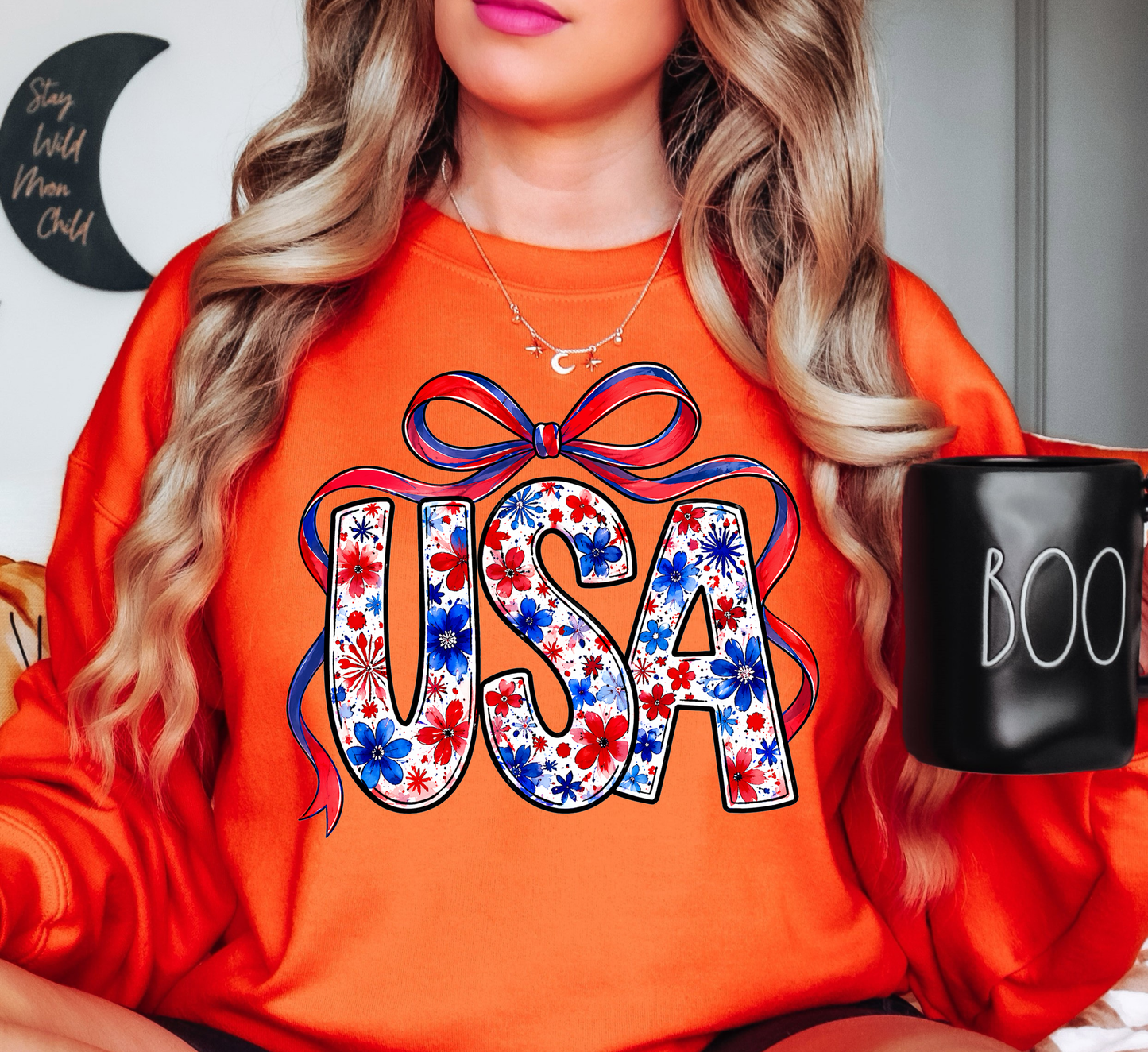 Floral Coquette USA Sweatshirt | Stars and Stripes Collection | Unique Gifts for Family and Friends