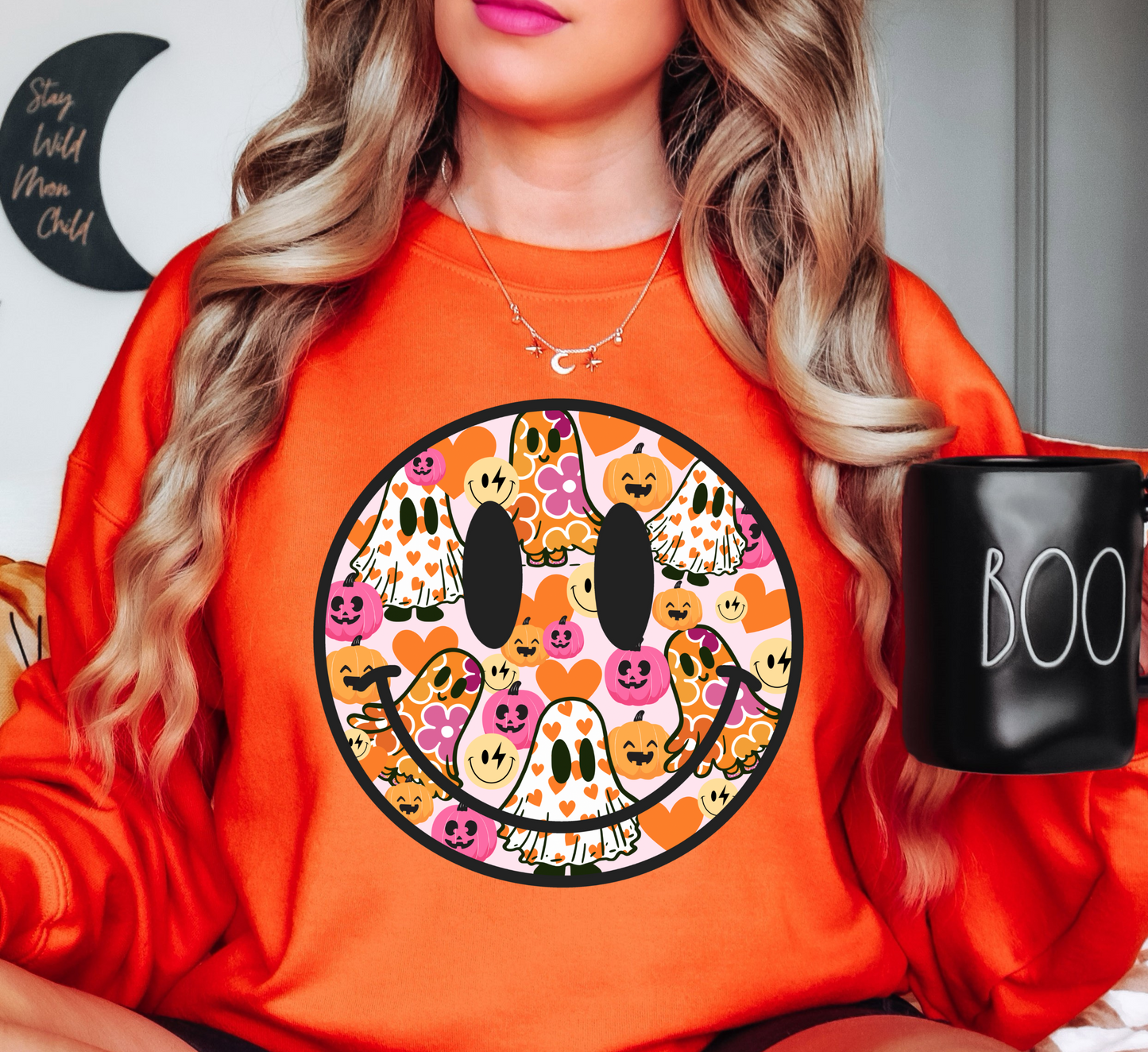 Cutie Ghost Smiley Sweatshirt | Boo-tiful Vibes Collection | Unique Gifts for Family Friends