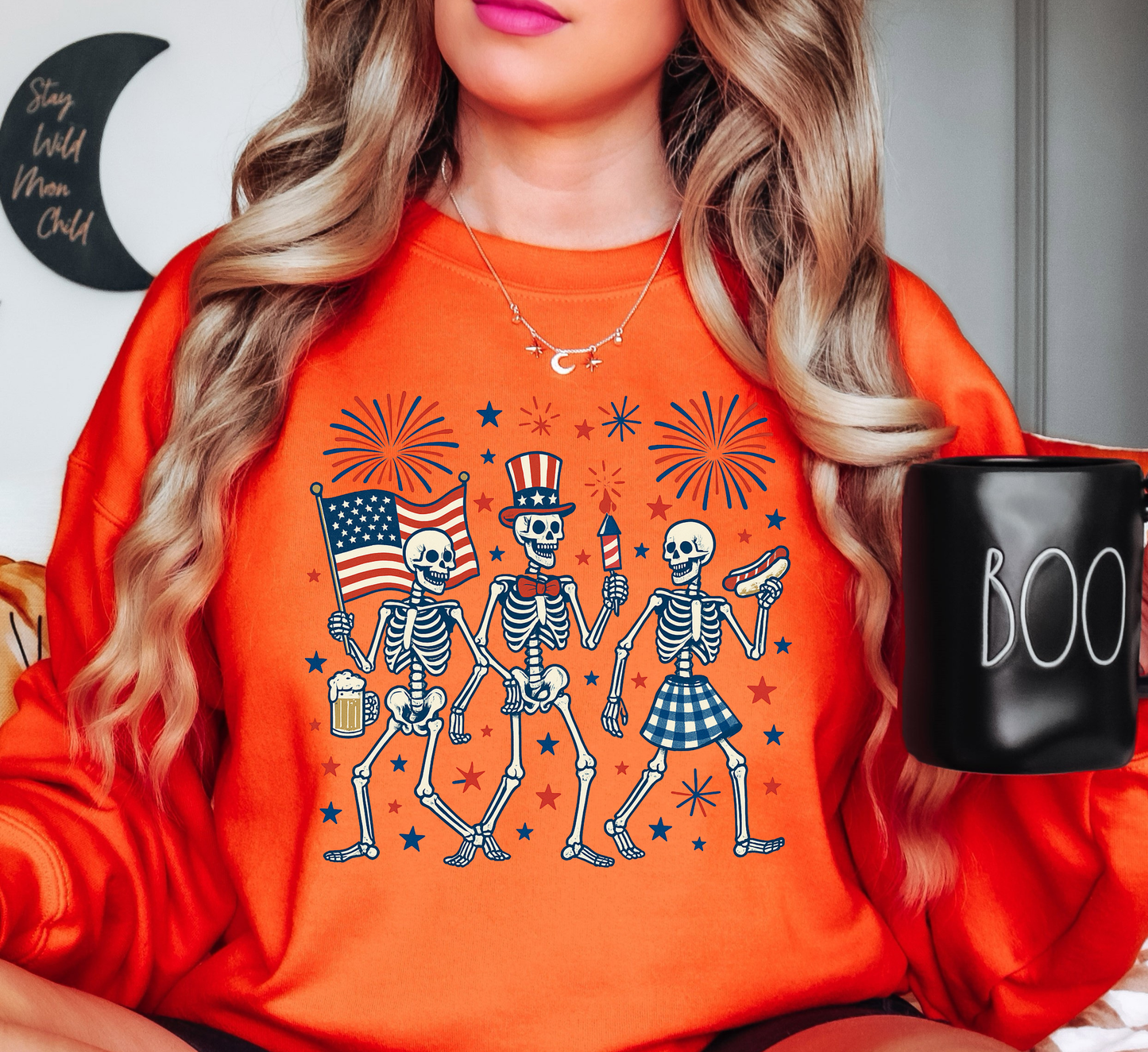 Patriotic Skeletons Sweatshirt | Stars and Stripes Collection | Unique Gifts for Family and Friends