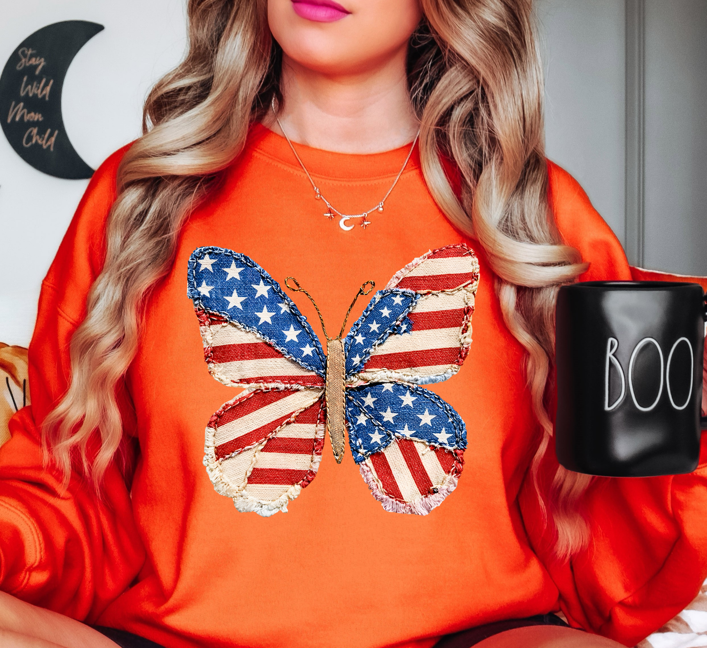 USA Butterfly Sweatshirt | Stars and Stripes Collection | Unique Gifts for Family and Friends
