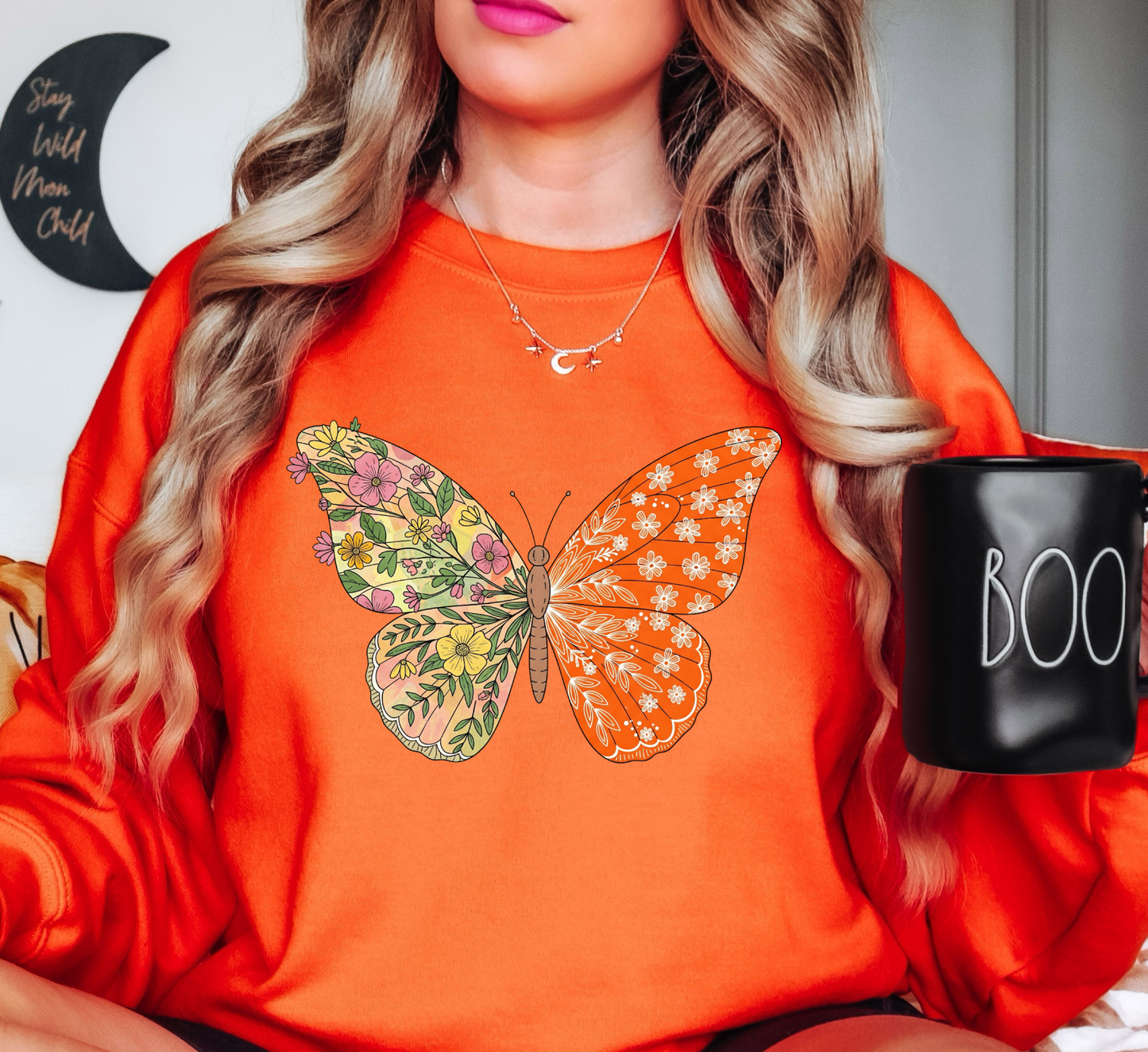 Two Tone Floral Butterfly Sweatshirt | Spring Fling Collection | Unique Gifts for Family Friends