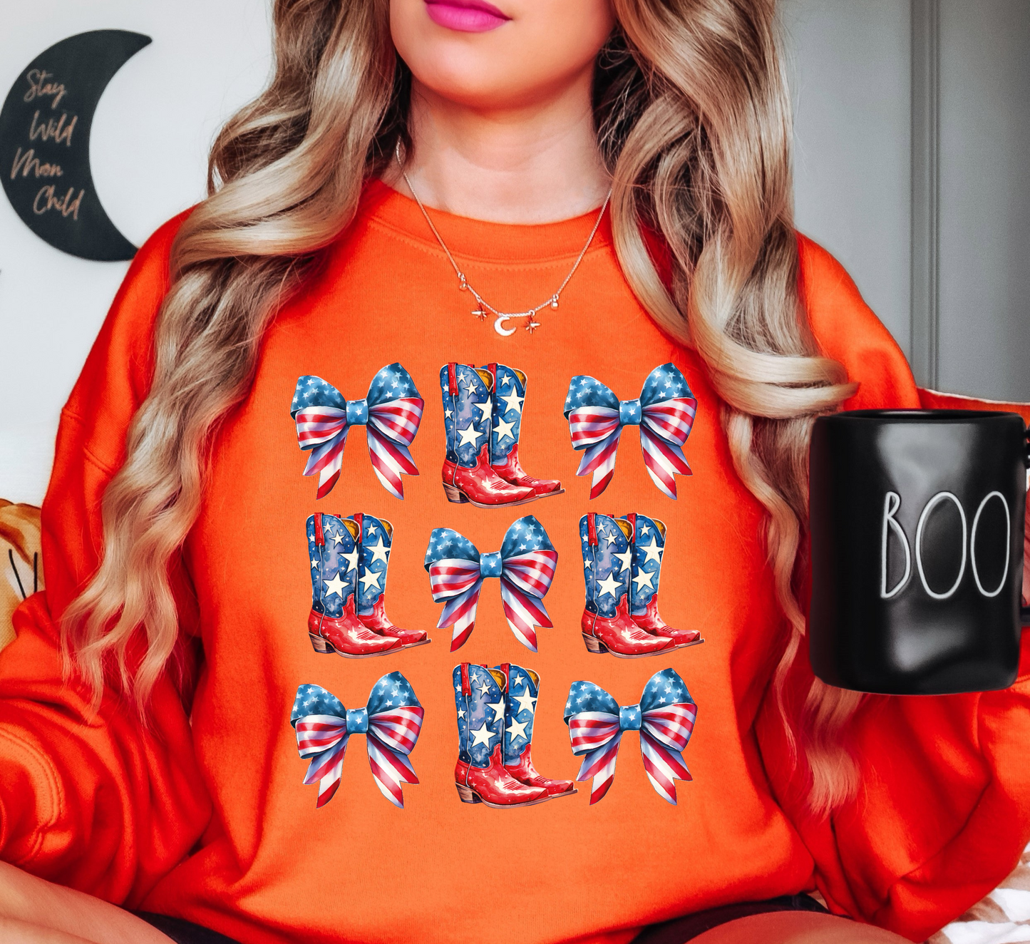 Coquette and Boots Sweatshirt | Stars and Stripes Collection | Unique Gifts for Family Friends