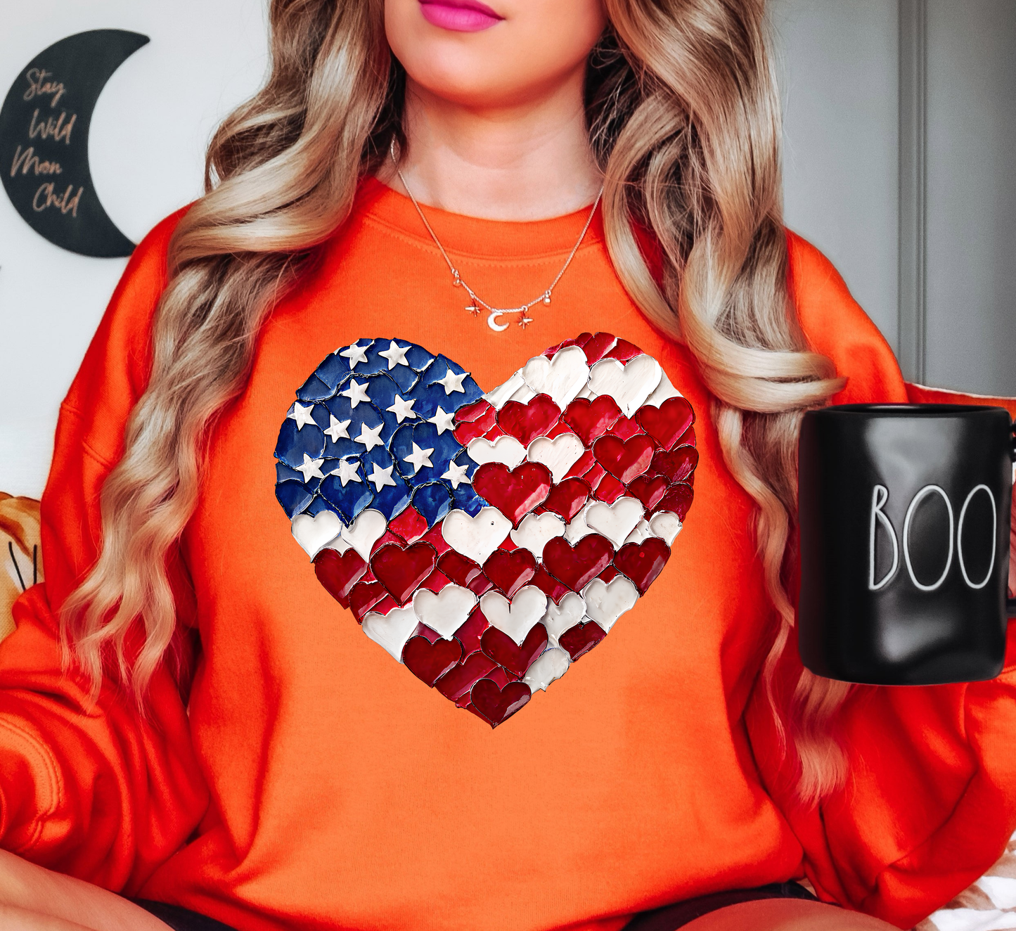 USA Heart Brushstrokes Sweatshirt | Stars and Stripes Collection | Unique Gifts for Family and Friends