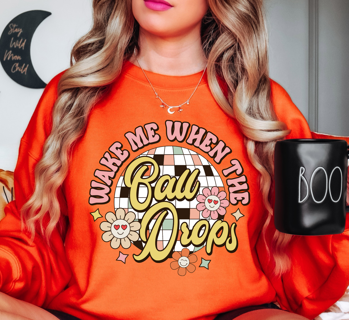 Floral Wake Me When Ball Drops Sweatshirt | New Year Magic Collection | Unique Gifts for Family Friends