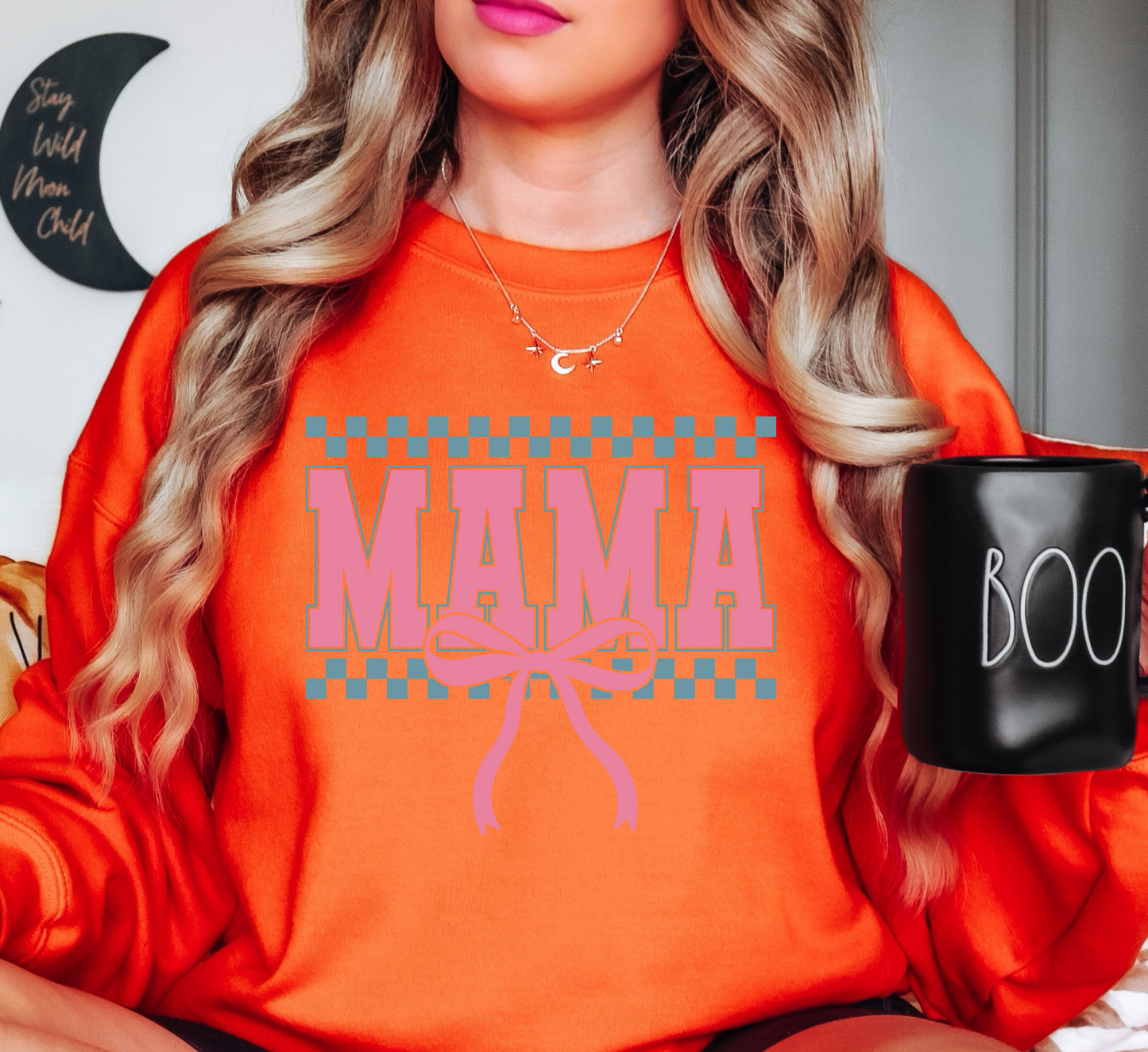 Checkered Mama Bow Sweatshirt | Mama Mode Activated Collection | Unique Gifts for Family Friends