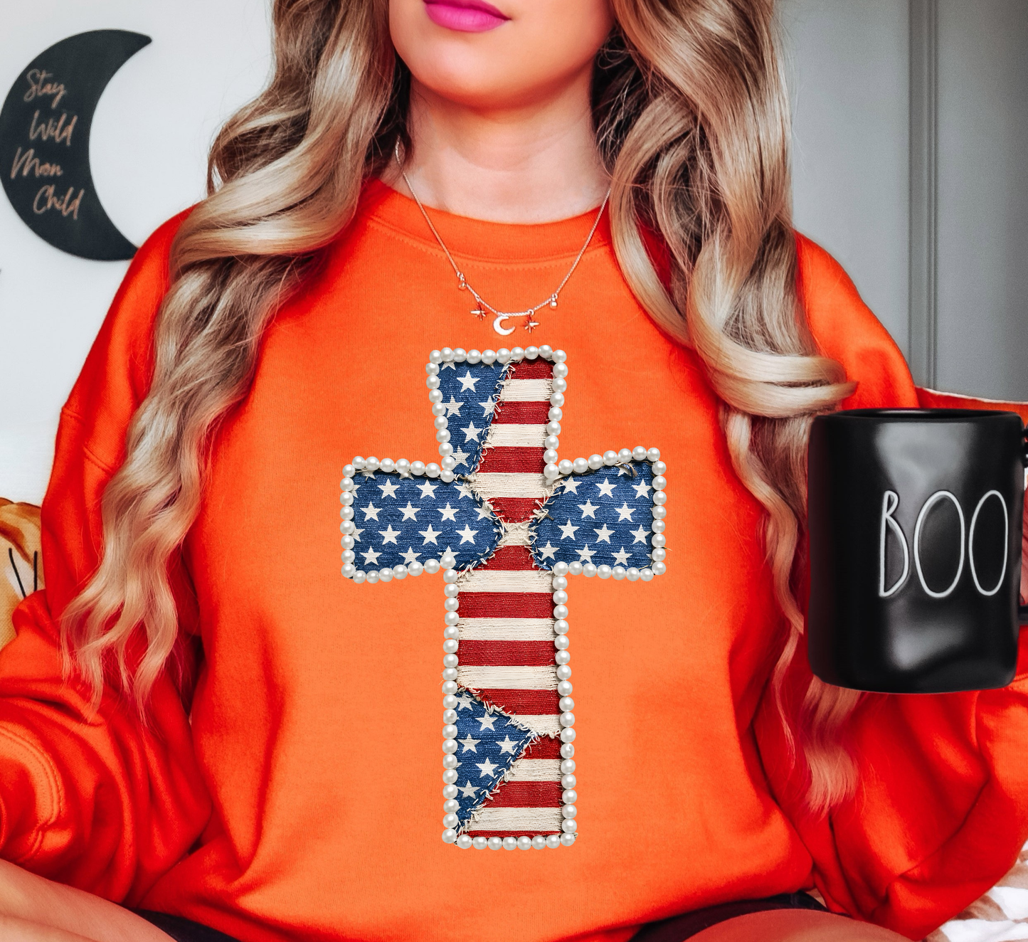Patriotic Cross Sweatshirt | Stars and Stripes Collection | Unique Gifts for Family and Friends