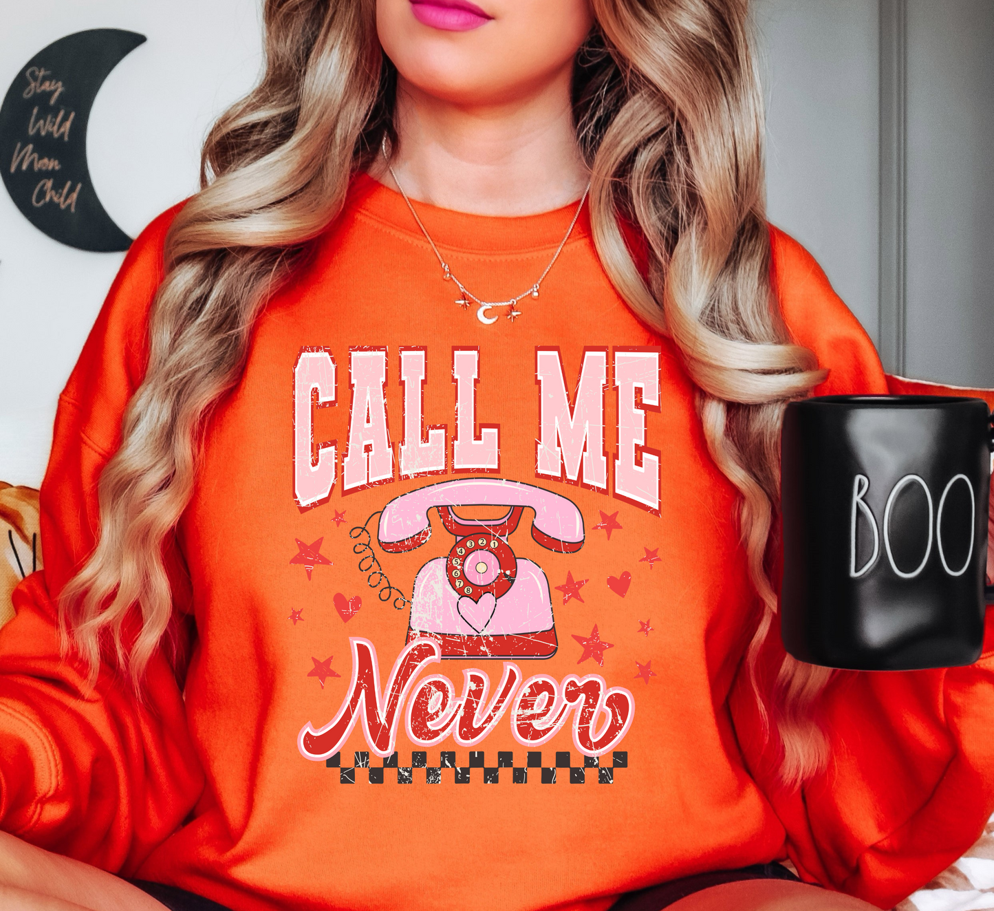Distressed Call Me Never Sweatshirt | XoXo Love Collection | Unique Gifts for Family Friends