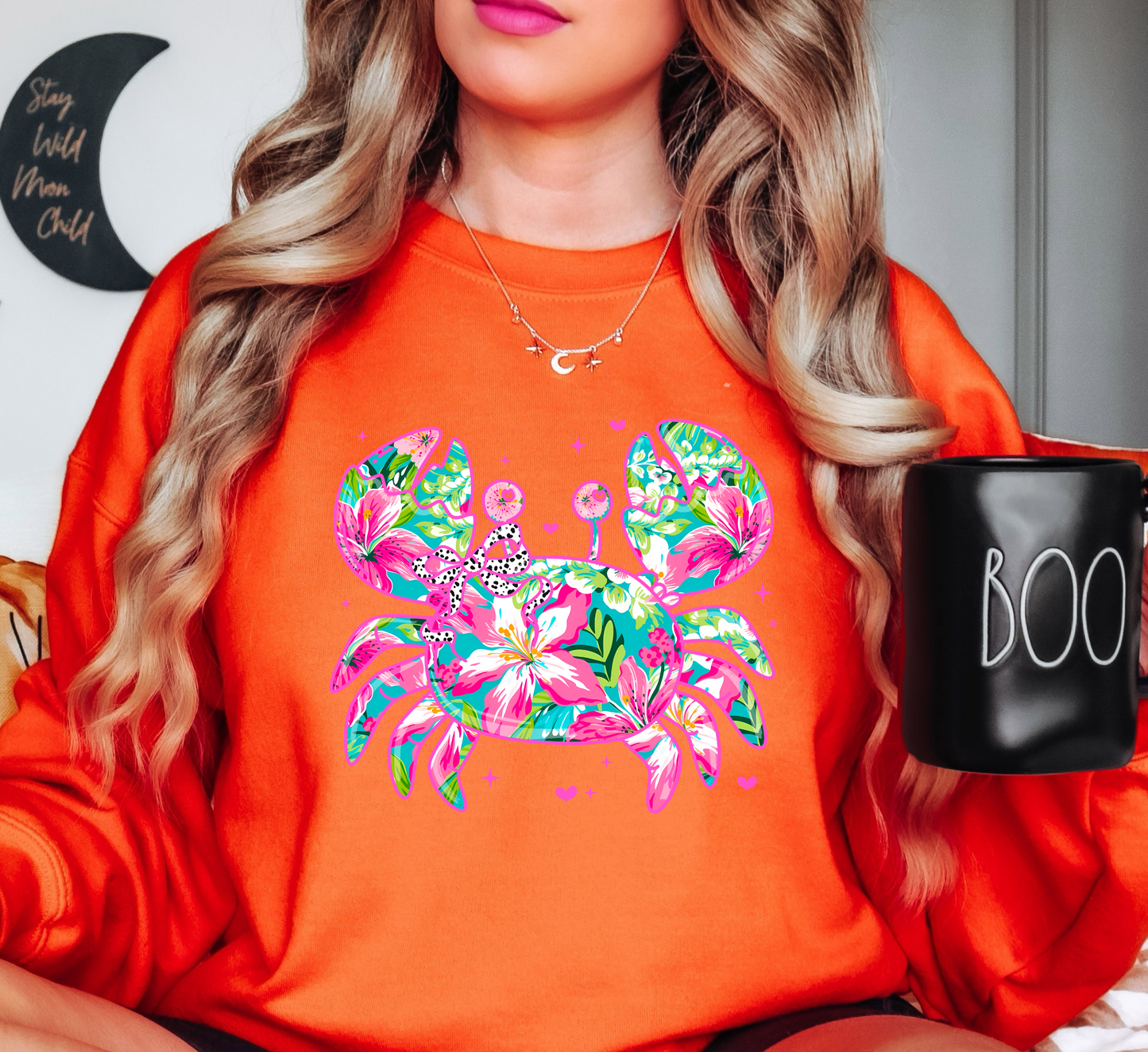 Floral Tropical Crab Sweatshirt | Beach Breeze Collection | Unique Gifts for Family Friends