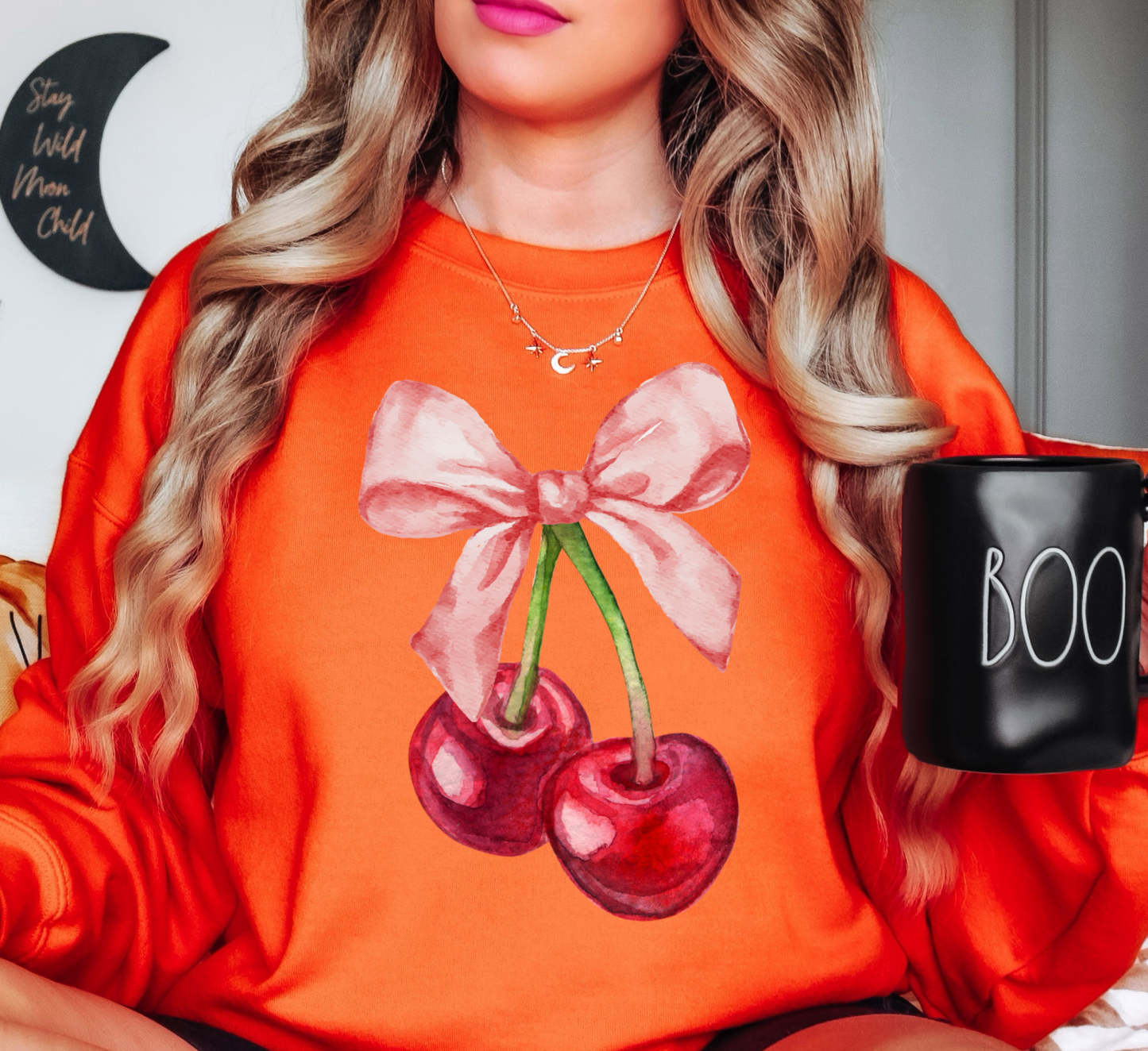 Cute Cherry Bow Sweatshirt | Groovy Vibes Collection | Unique Gifts for Family and Friends