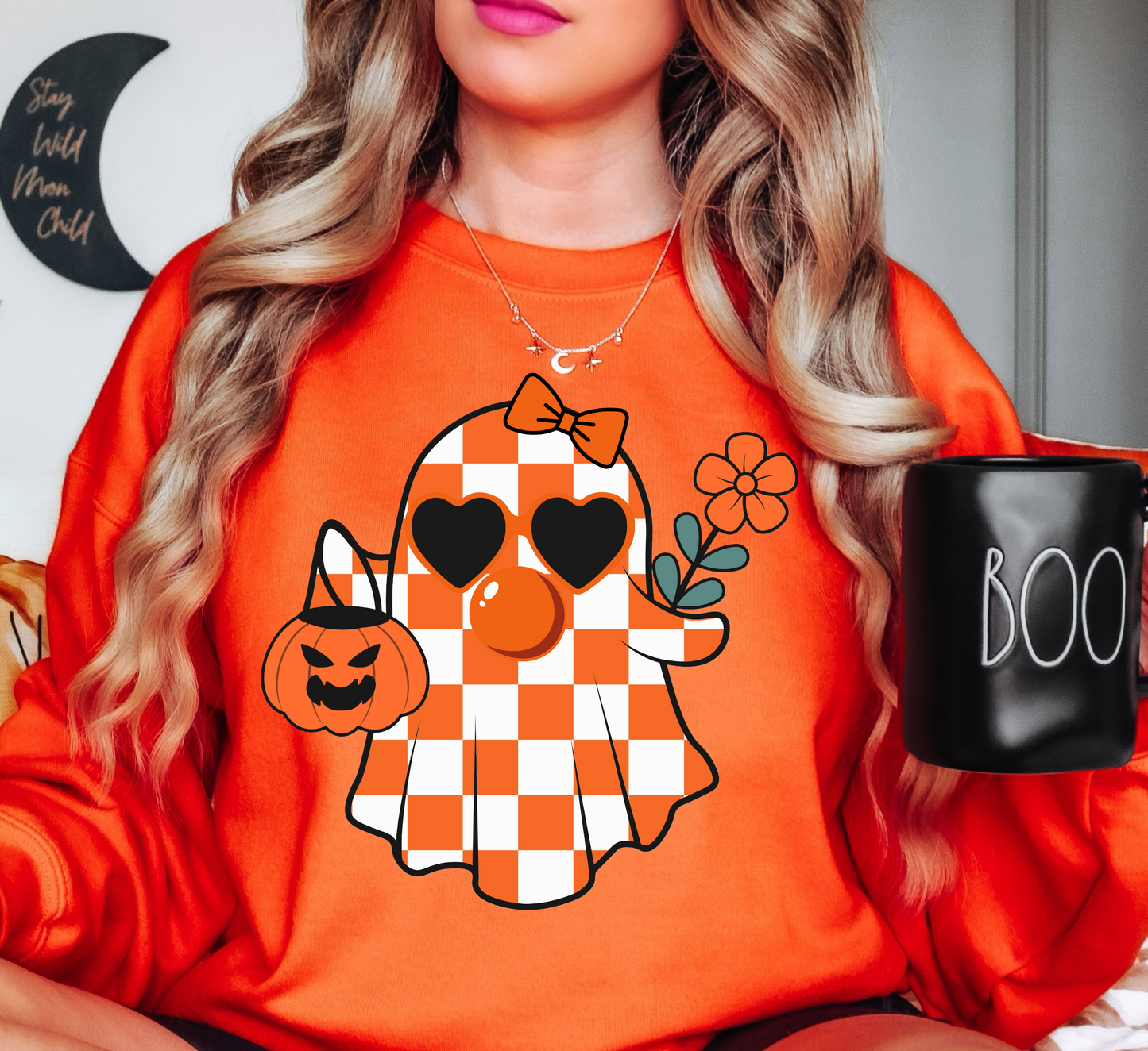 Cutie Checkered Ghost Sweatshirt | Boo-tiful Vibes Collection | Unique Gifts for Family Friends