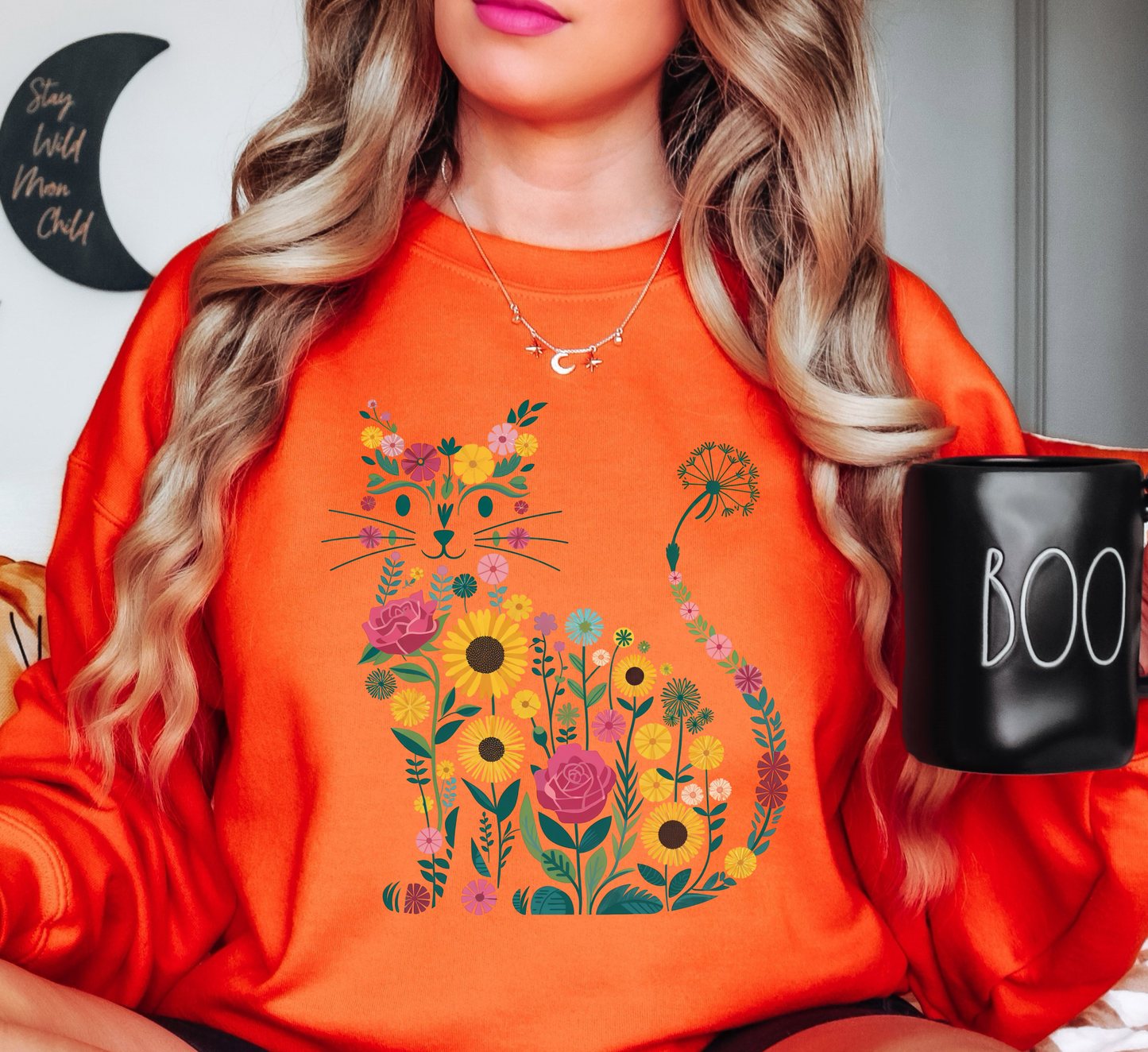 Floral Cat Outline Sweatshirt | Pawsitive Vibes Collection | Unique Gifts for Family and Friends