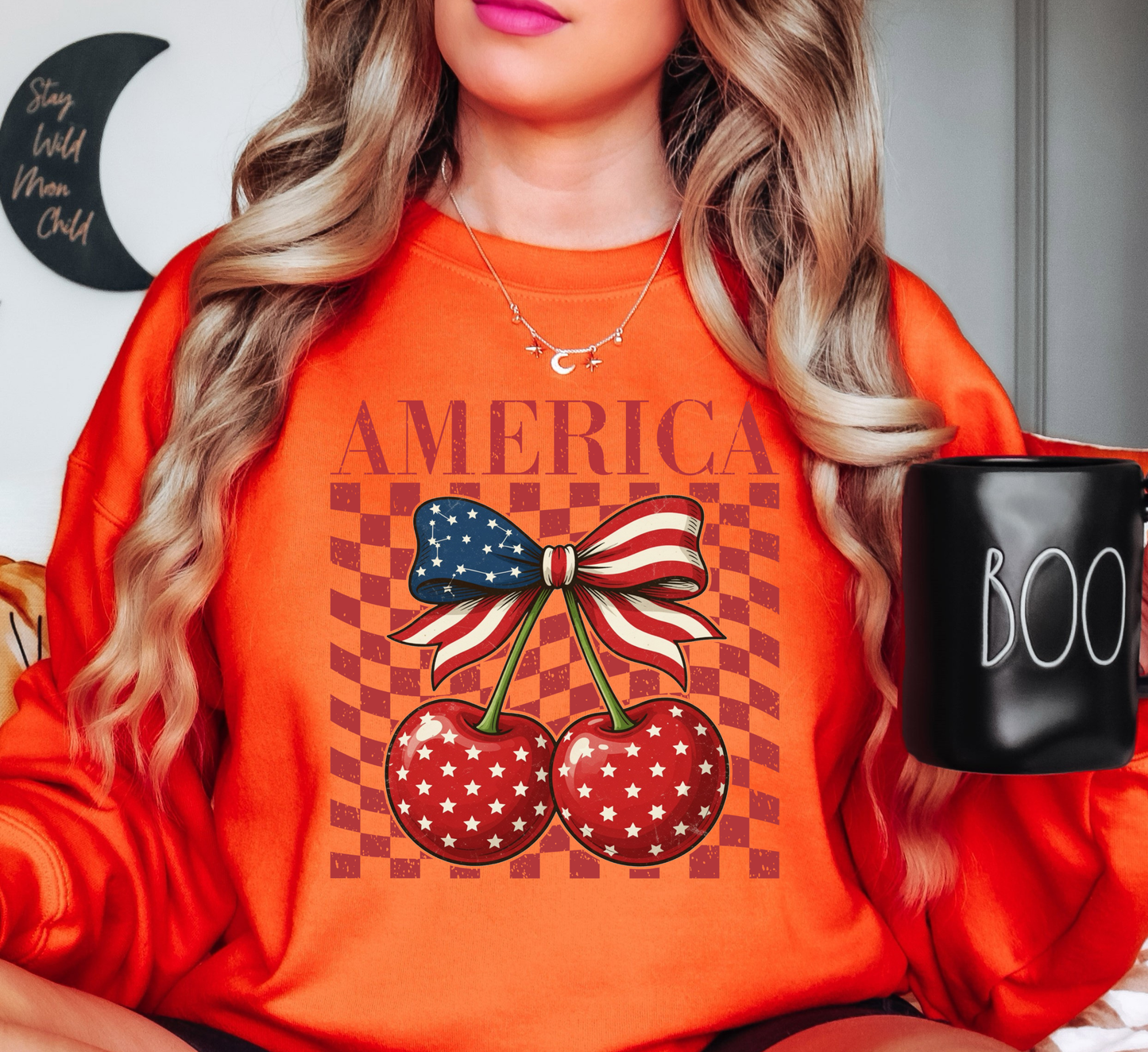 America Cherry Sweatshirt | Stars and Stripes Collection | Unique Gifts for Family and Friends