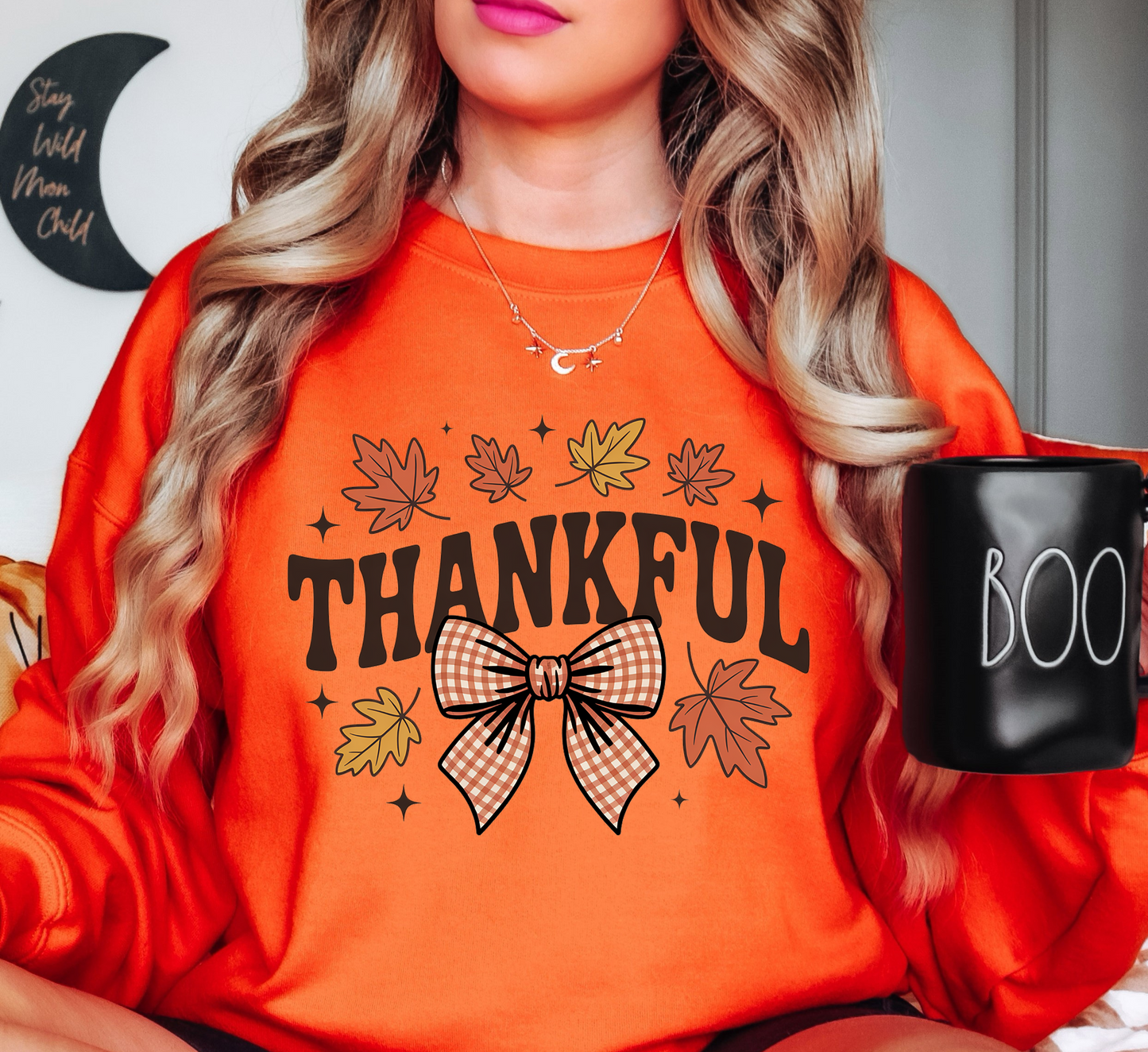 Thankful Leaves With Bow Sweatshirt | Harvest Joy Collection | Unique Gifts for Family Friends