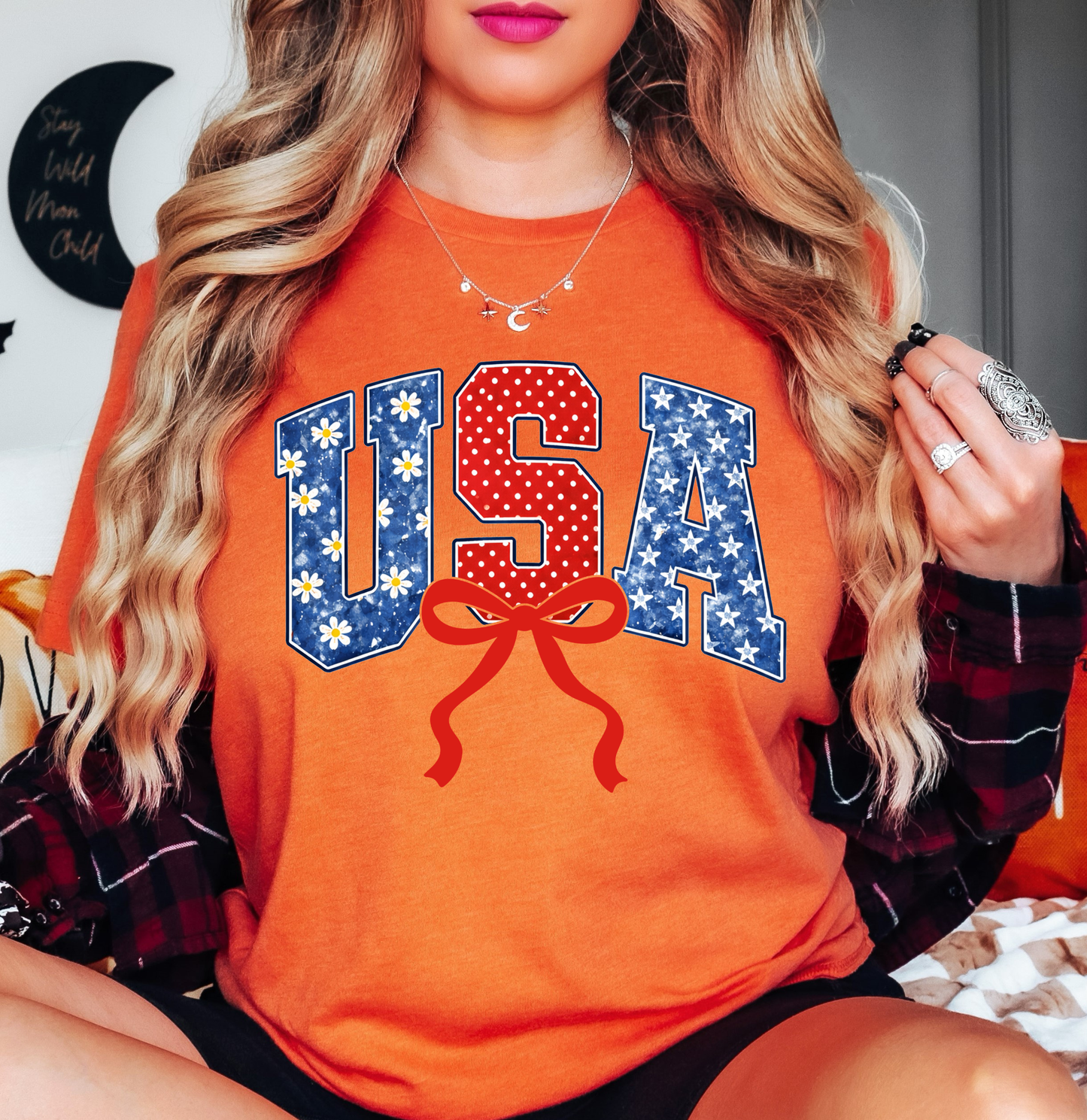 Preppy USA Floral Bow Tee | Stars and Stripes Collection | Unisex Pre-Shrunk T-Shirt