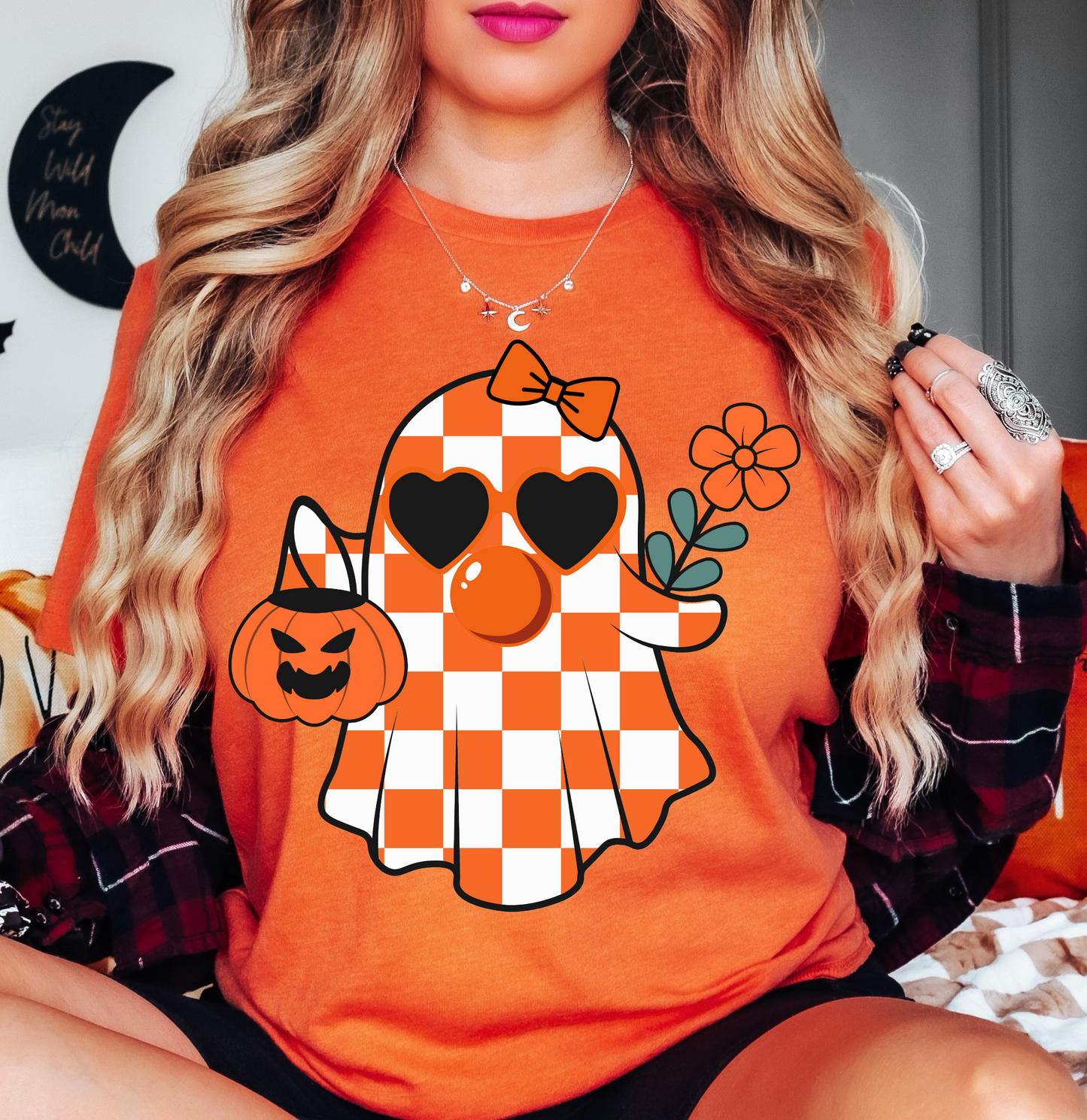 Cutie Checkered Ghost Tee | Boo-tiful Vibes Collection | Unisex Pre-Shrunk T-Shirt