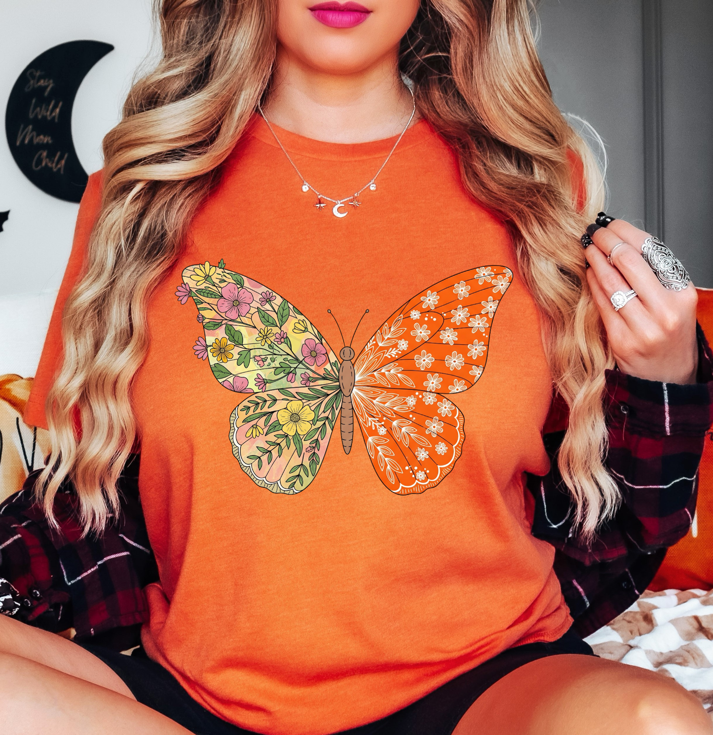 Two Tone Floral Butterfly Tee | Spring Fling Collection | Unisex Pre-Shrunk T-Shirt