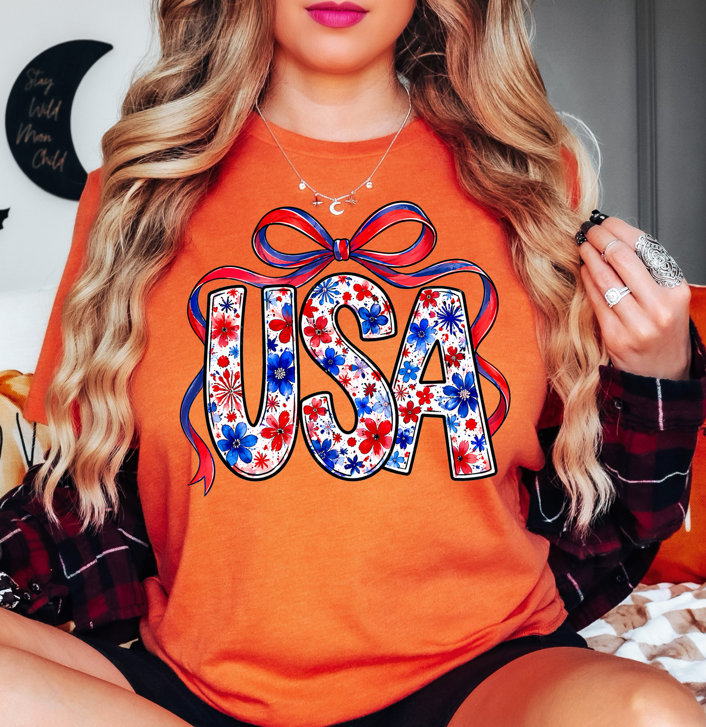 Floral Coquette USA Tee | Stars and Stripes Collection | Unisex Pre-Shrunk T-Shirt
