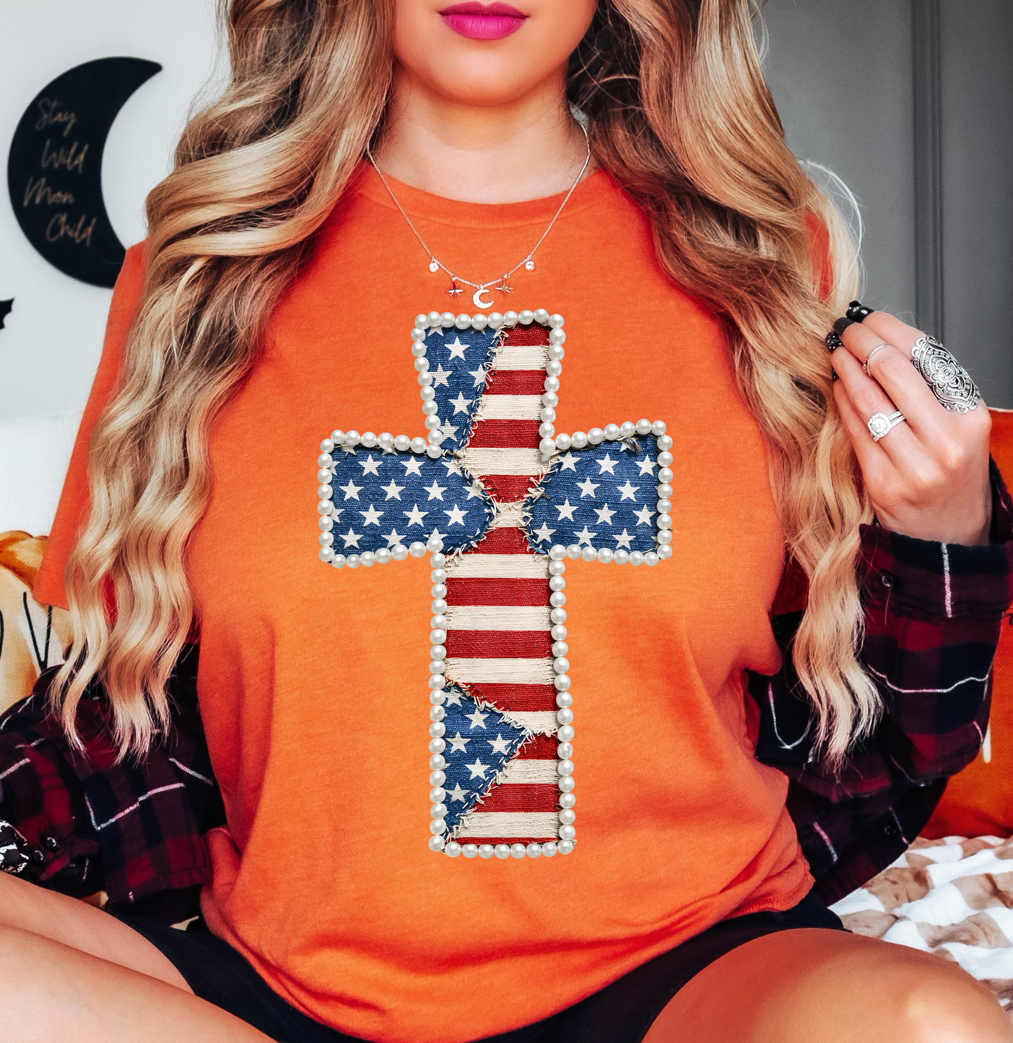 Patriotic Cross Tee | Stars and Stripes Collection | Unisex Pre-Shrunk T-Shirt