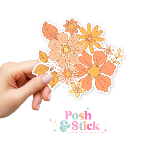 Orange Floral Arrangement | Botanical Bliss Clear Vinyl Stickers | Unique Gifts For Family Friends