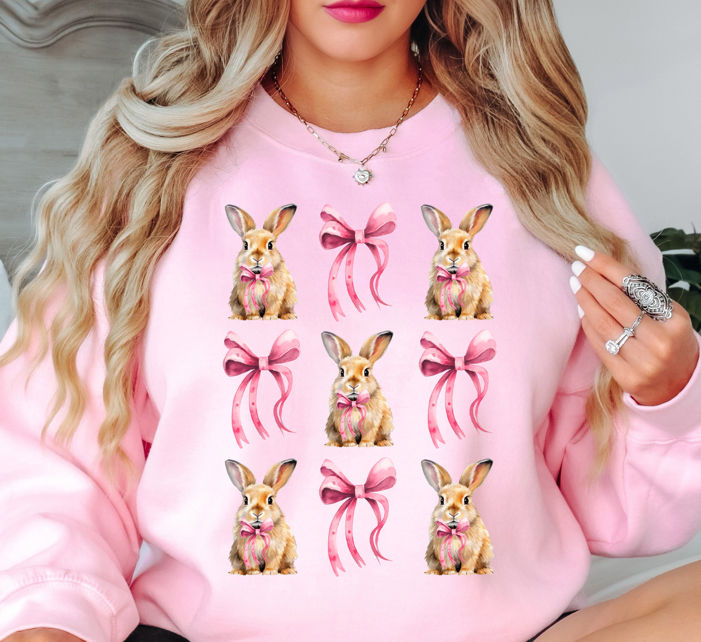 Coquette Bow and Bunnies Sweatshirt | Hoppin' Into Spring Collection | Unique Gifts for Family Friends