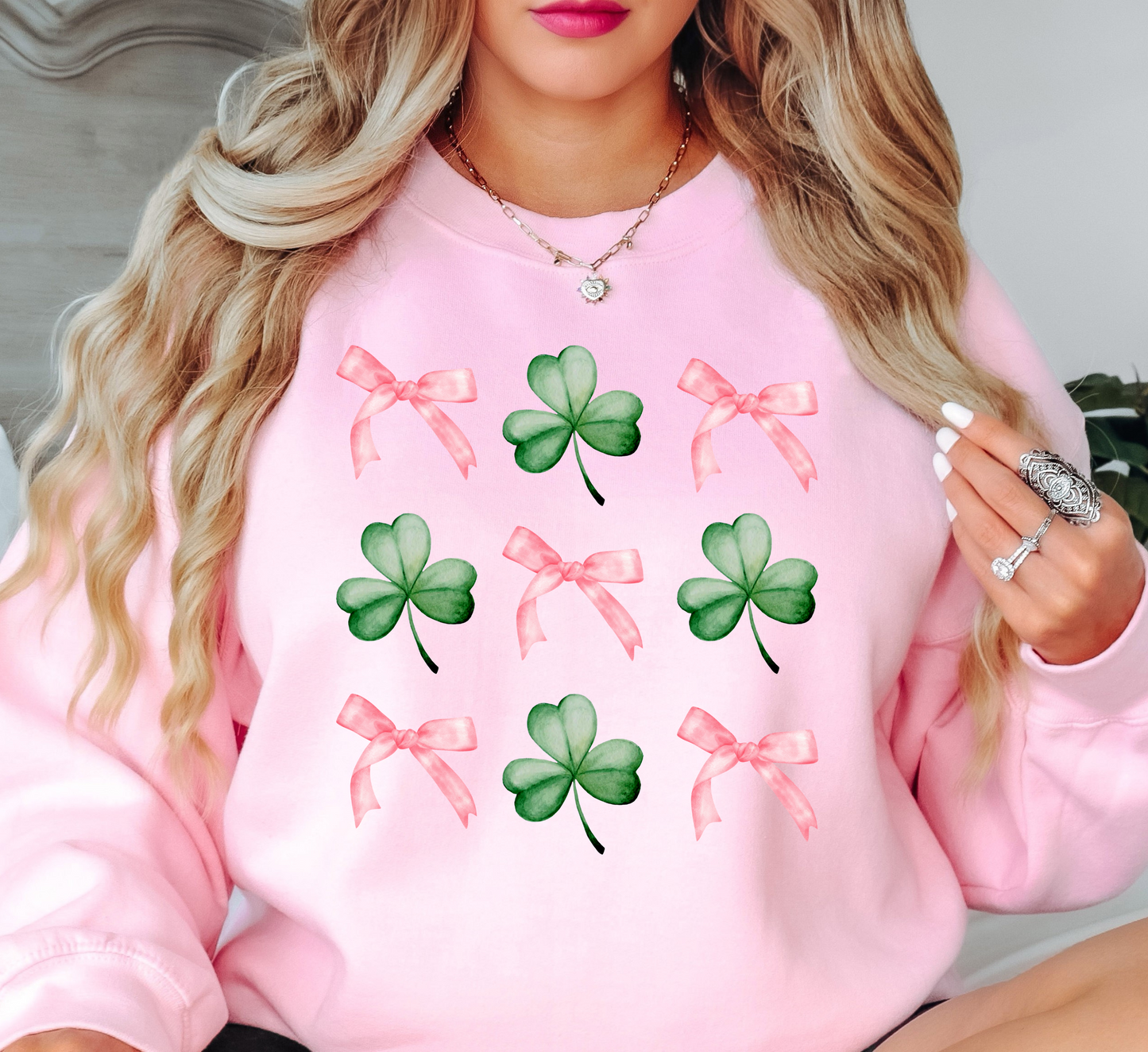 Coquette Bow and Clovers Sweatshirt | Feeling Lucky Collection | Unique Gifts for Family Friends