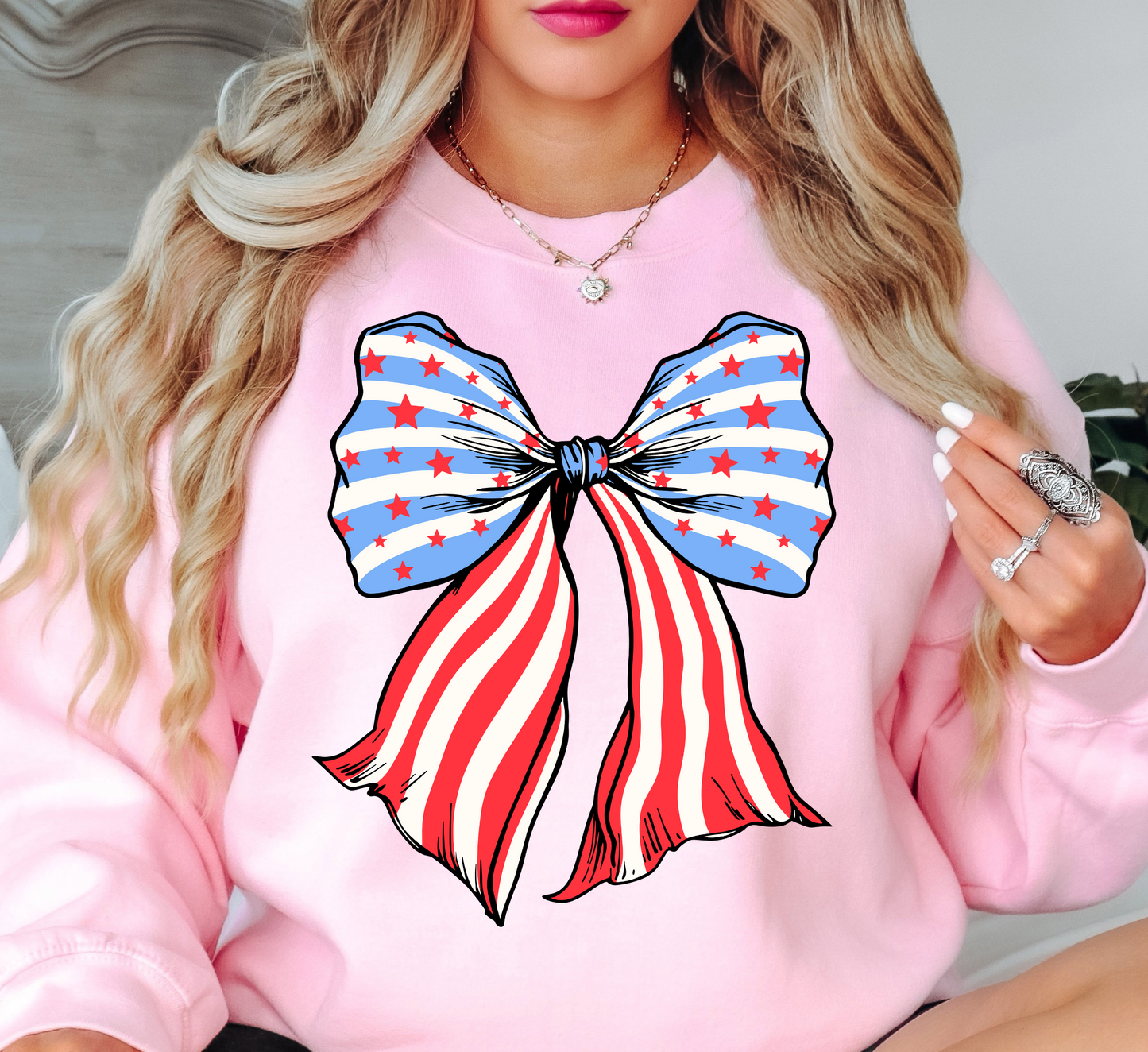 USA Coquette Bow Sweatshirt | Stars and Stripes Collection | Unique Gifts for Family