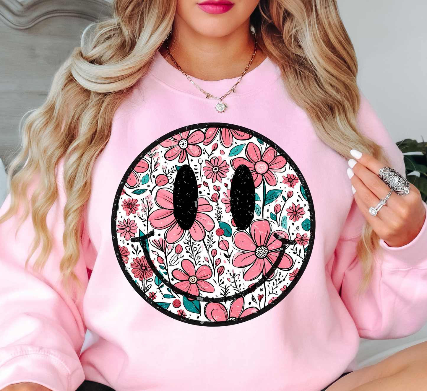 Floral Spring Smiley Face Sweatshirt | Spring Fling Collection | Unique Gifts for Family Friends