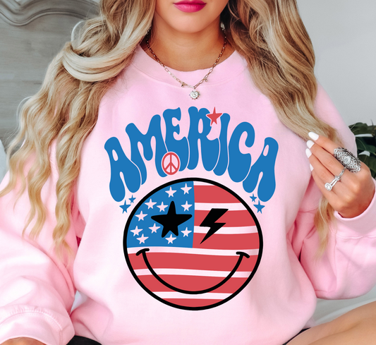 Retro America Smiley Face Sweatshirt | Stars and Stripes Collection | Unique Gifts for Family Friends