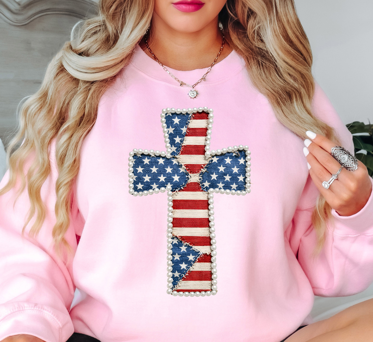 Patriotic Cross Sweatshirt | Stars and Stripes Collection | Unique Gifts for Family and Friends