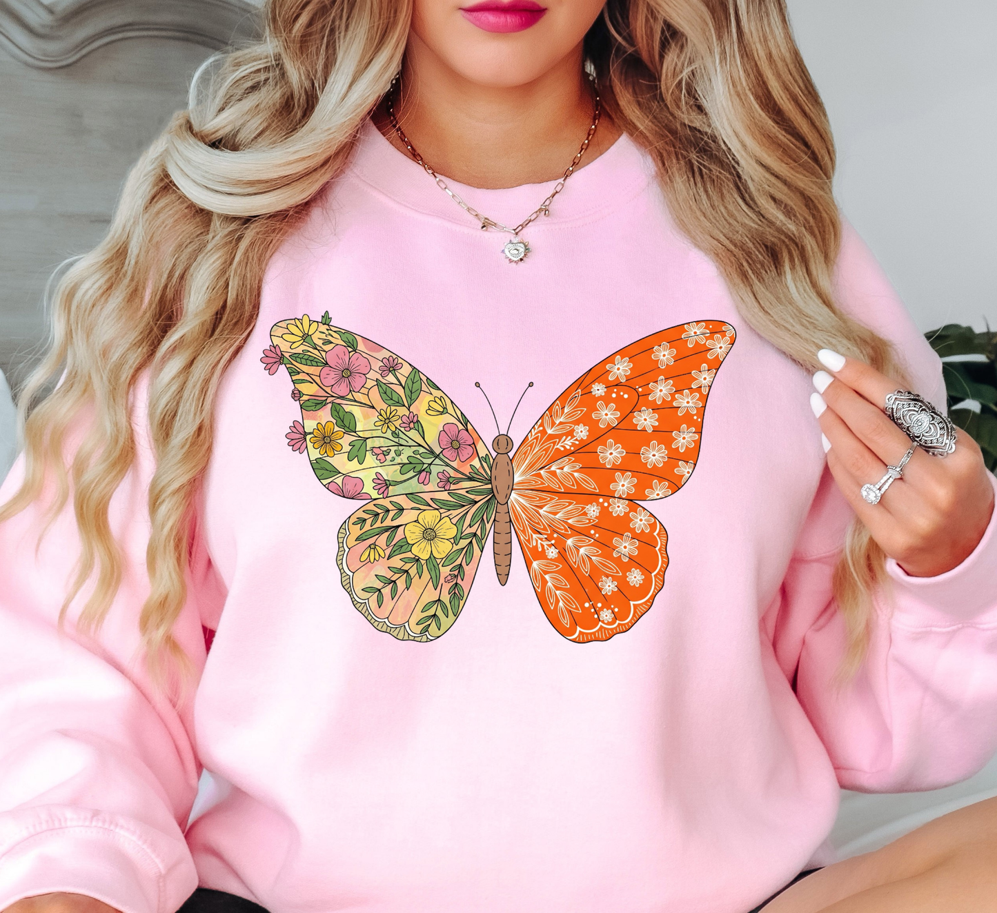 Two Tone Floral Butterfly Sweatshirt | Spring Fling Collection | Unique Gifts for Family Friends