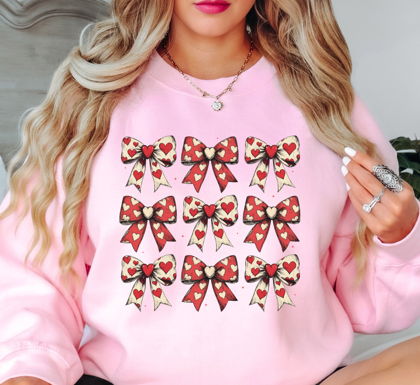 Coquette Bows Red Tan Sweatshirt | XoXo Love Collection | Unique Gifts for Family Friends