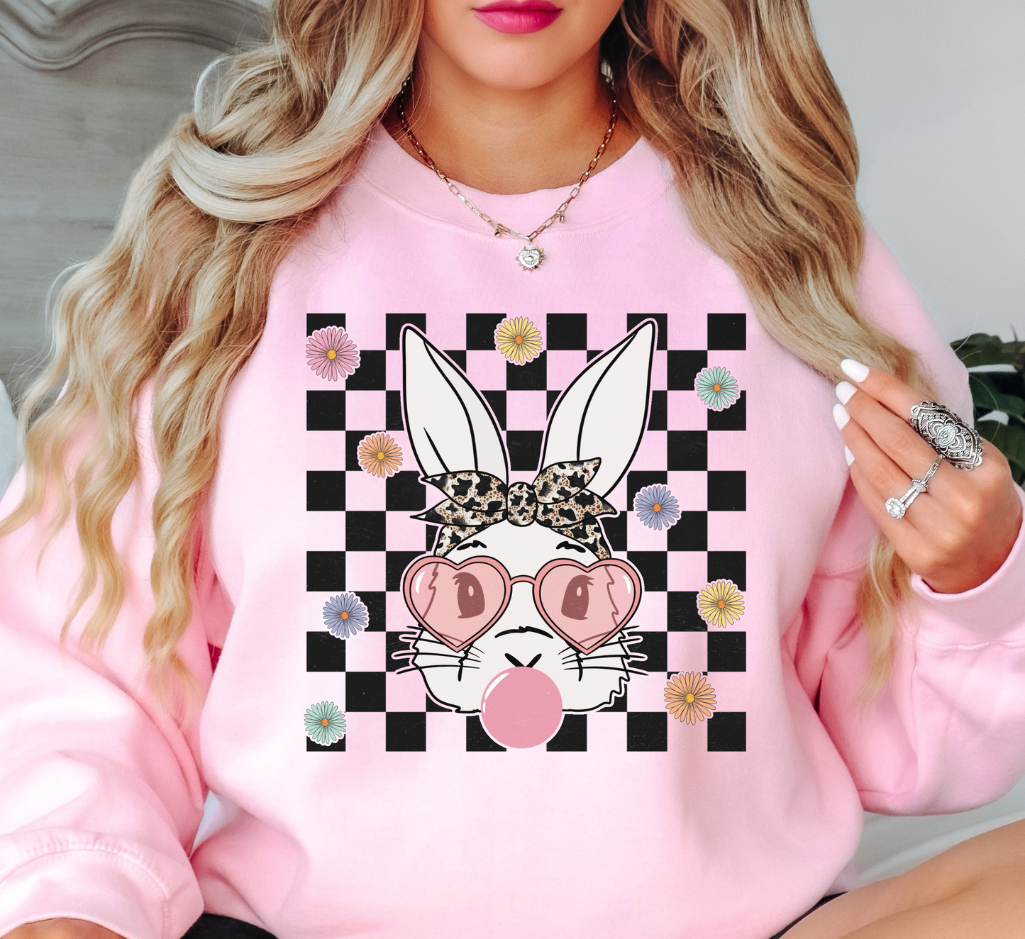 Bandana Glasses Bubblegum Sweatshirt | Hoppin' Into Spring Collection | Unique Gifts for Family Friends