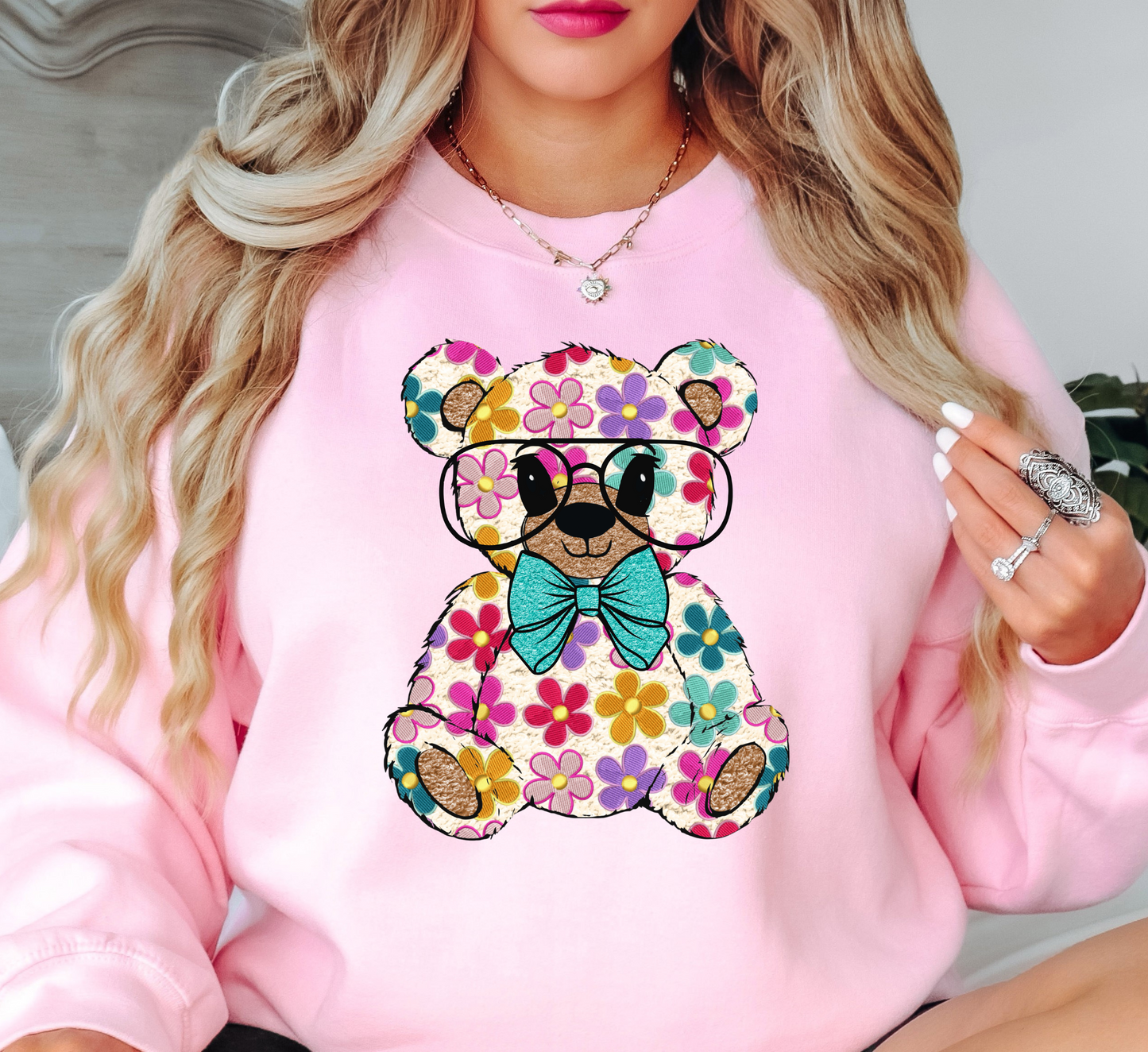 Floral Daisy Bear Sweatshirt | Hoppin' Into Spring Collection | Unique Gifts for Family Friends