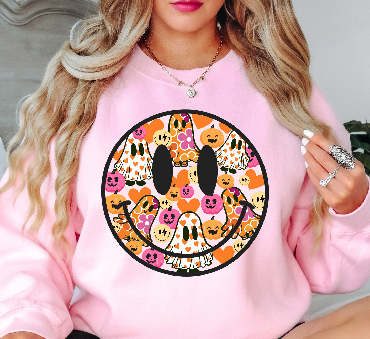 Cutie Ghost Smiley Sweatshirt | Boo-tiful Vibes Collection | Unique Gifts for Family Friends