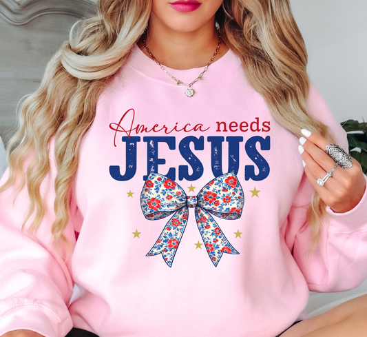 America Needs Jesus Sweatshirt | Stars and Stripes Collection | Unique Gifts for Family and Friends