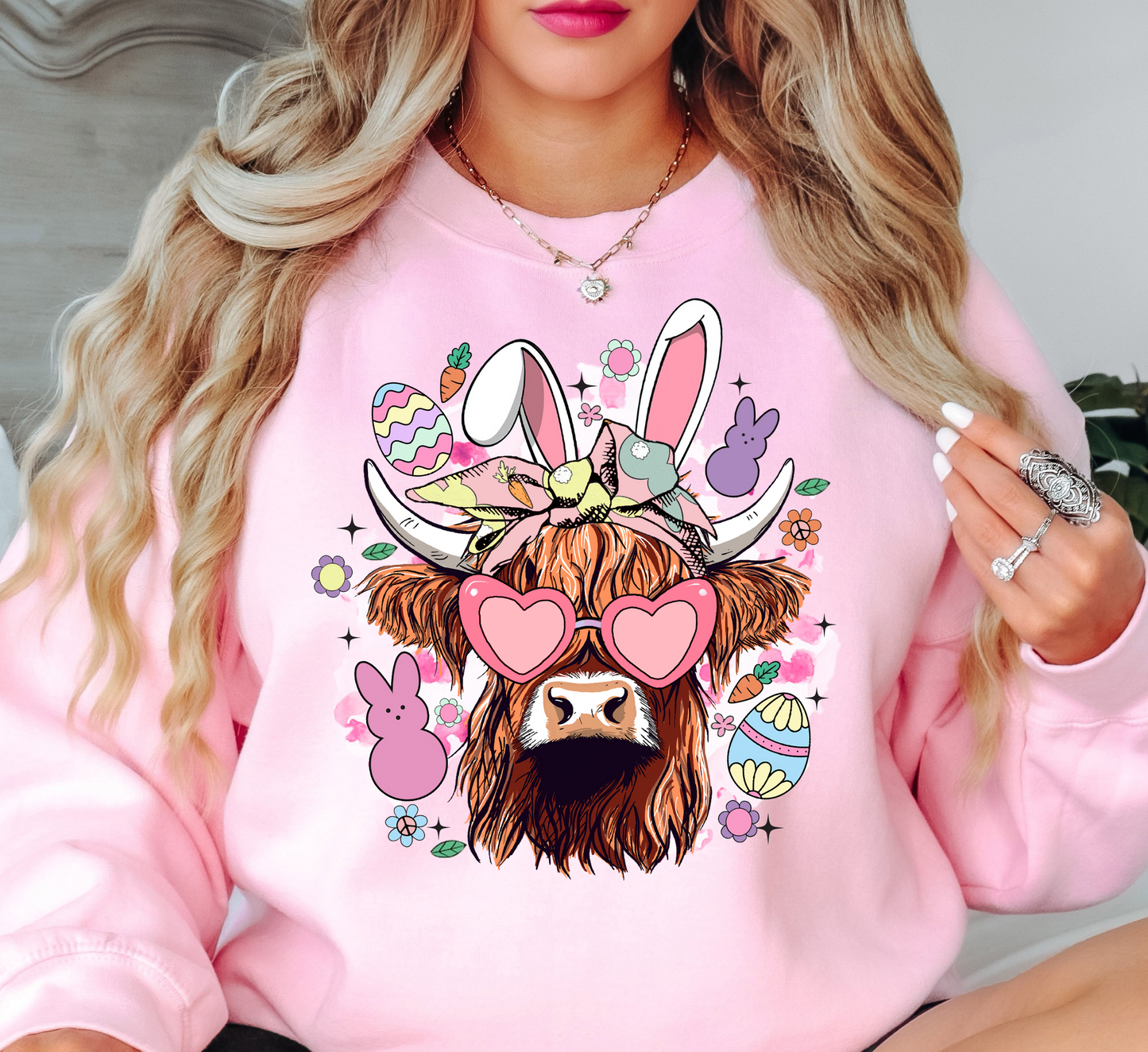 Highland Cow Bunny Sweatshirt | Hoppin' Into Spring Collection | Unique Gifts for Family Friends