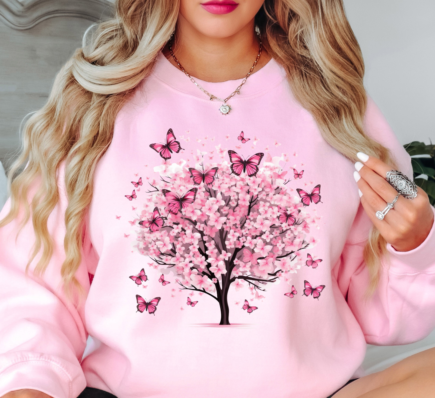 Cherry Blossom Butterflies Sweatshirt | Spring Fling Collection | Unique Gifts for Family Friends