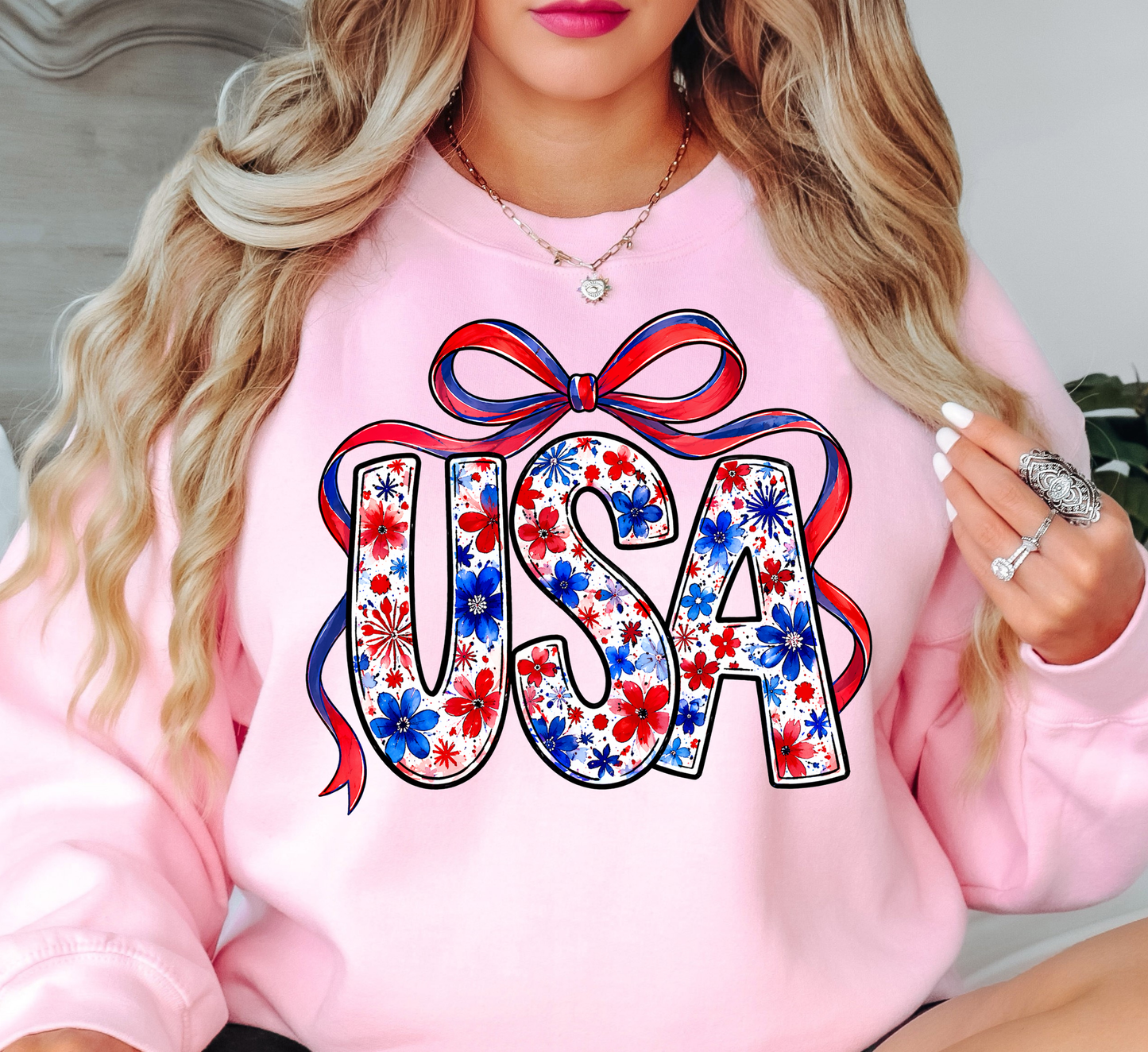 Floral Coquette USA Sweatshirt | Stars and Stripes Collection | Unique Gifts for Family and Friends