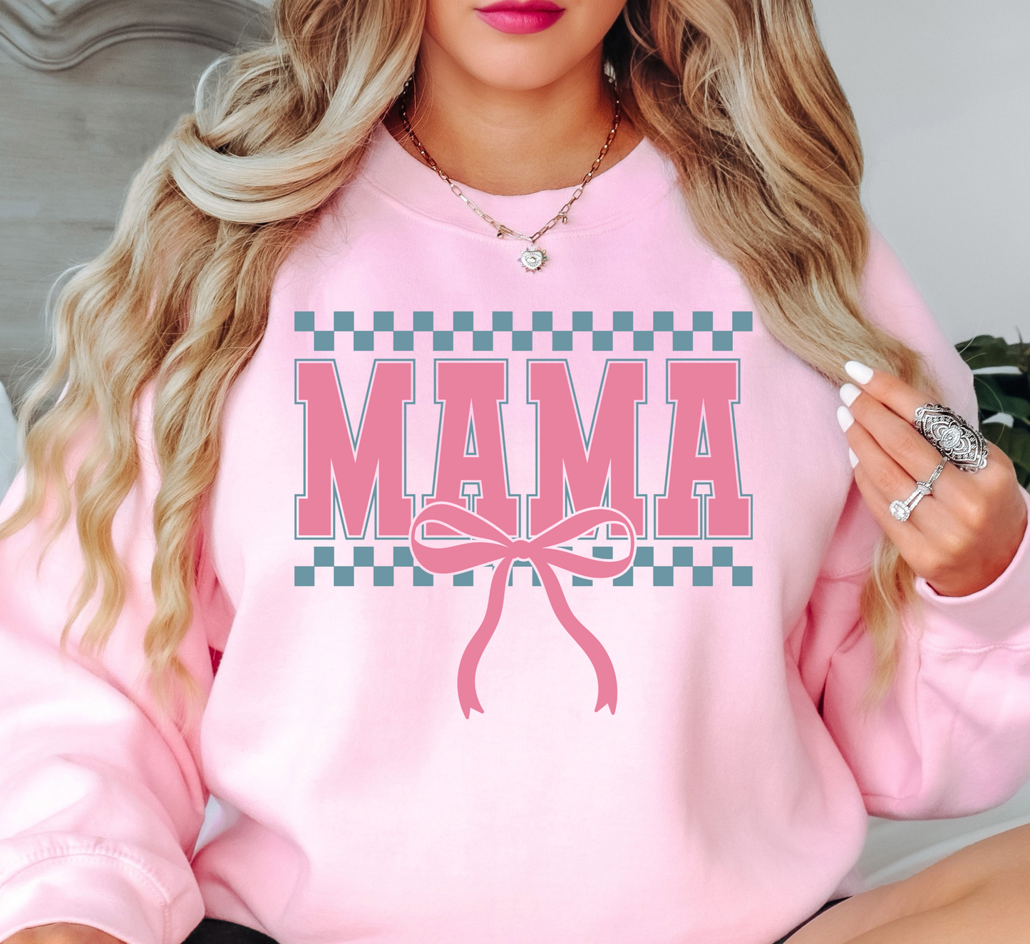 Checkered Mama Bow Sweatshirt | Mama Mode Activated Collection | Unique Gifts for Family Friends