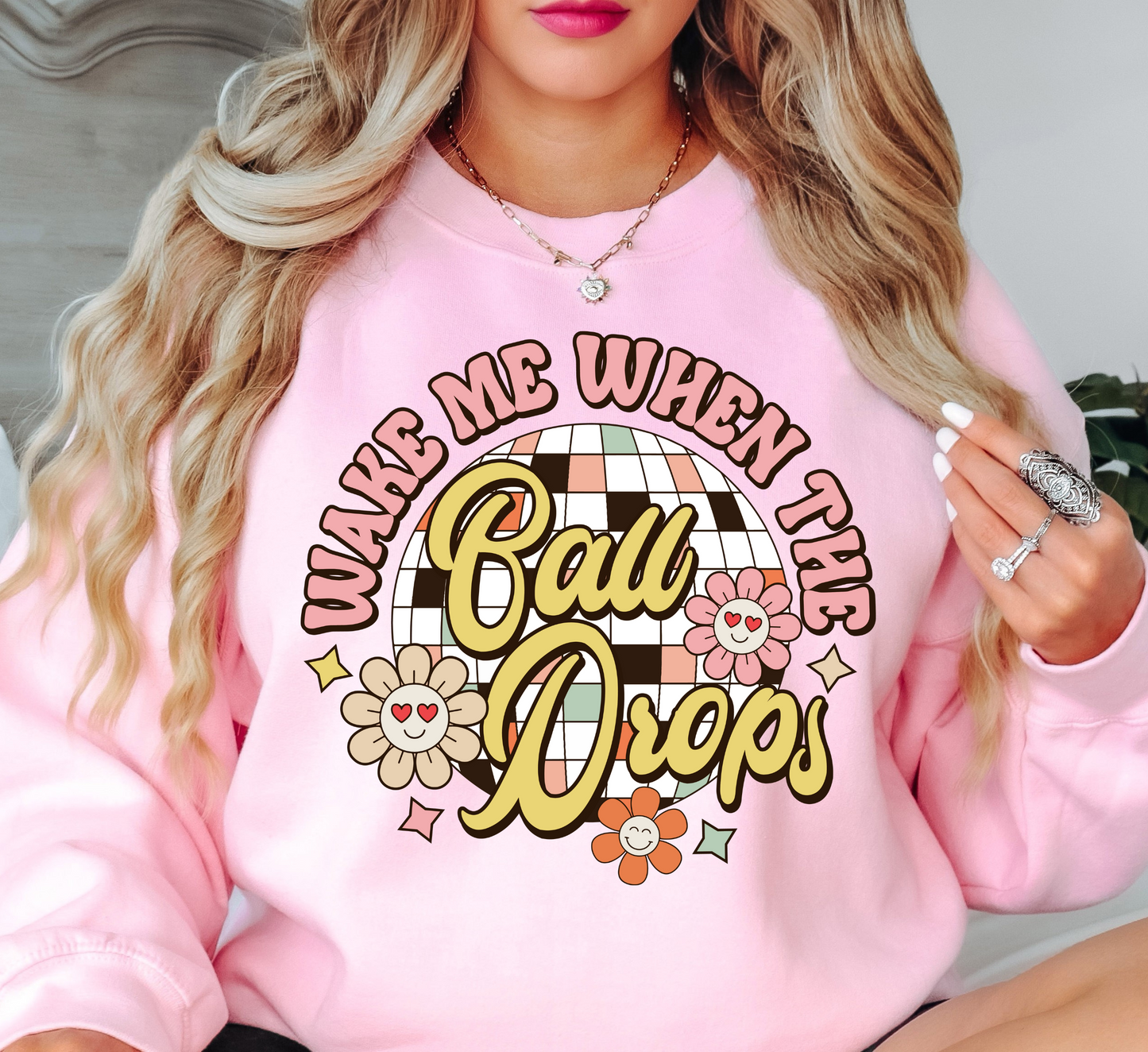 Floral Wake Me When Ball Drops Sweatshirt | New Year Magic Collection | Unique Gifts for Family Friends