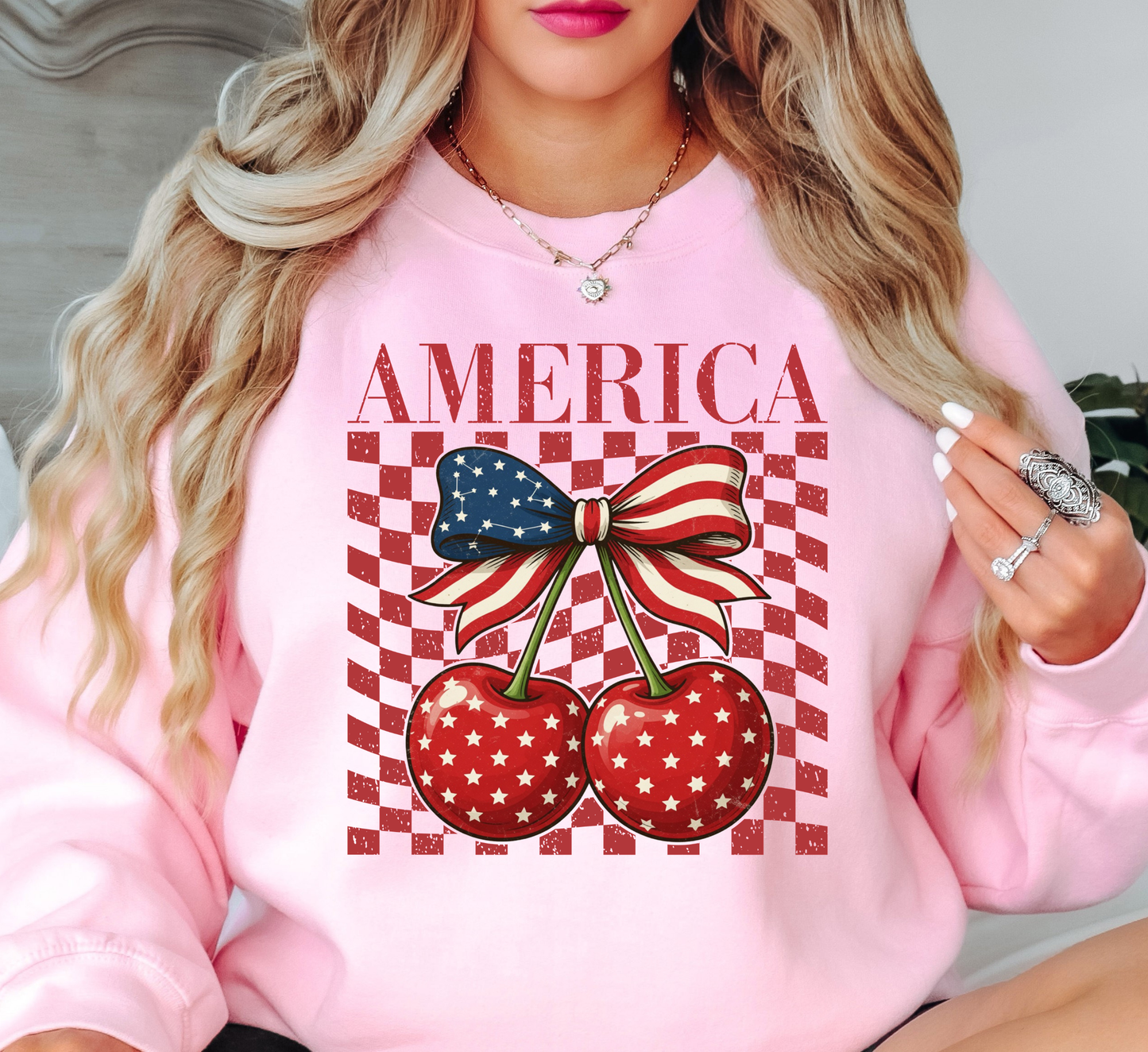 America Cherry Sweatshirt | Stars and Stripes Collection | Unique Gifts for Family and Friends